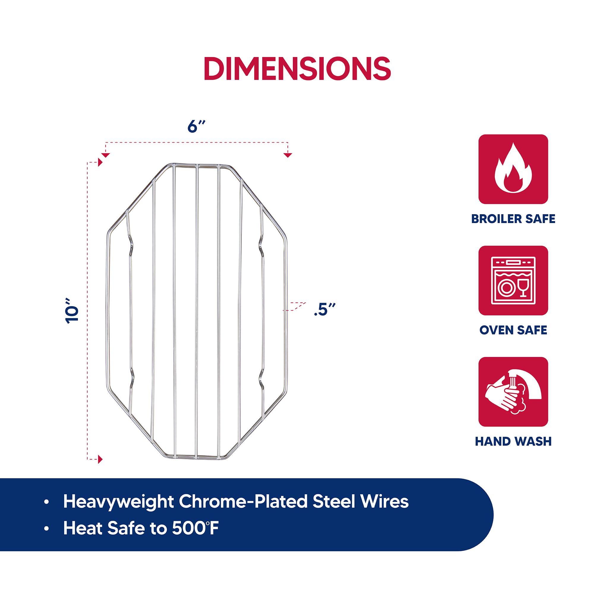 HIC Kitchen Heavy Duty Chrome-Plated Steel Wire Roasting Rack - 10 x 6 Inches for Baking, Grilling & Roasting - Perfect for Oven, Grill & Smoker Cooking