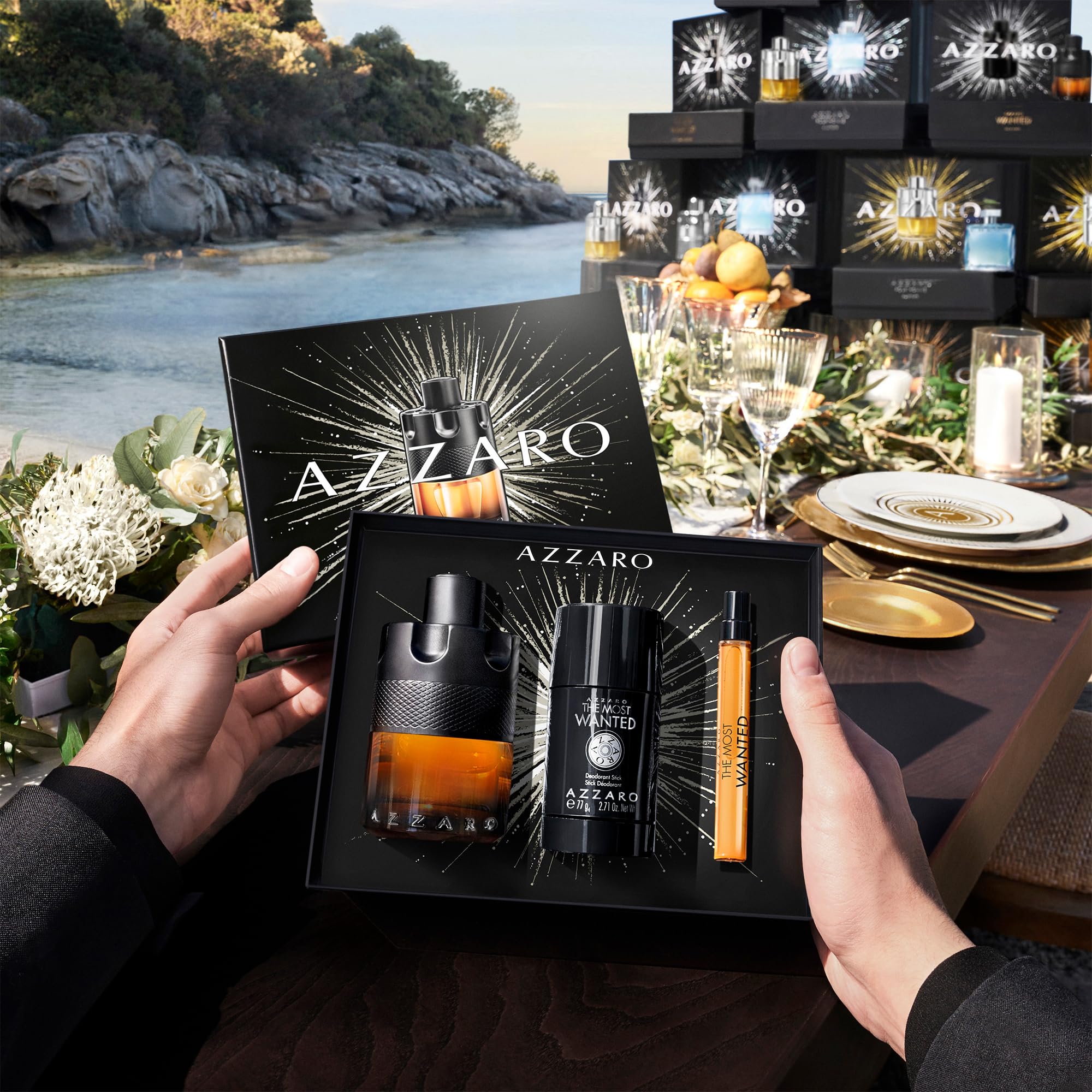 Azzaro The Most Wanted Parfum Intense Men's Cologne Gift Set - 3 Piece Set with 100ml Eau de Parfum, 10ml Travel Spray & 77g Deodorant Stick - Luxury Fragrance for Men - Perfect for Date Night, Special Occasions & Gifting