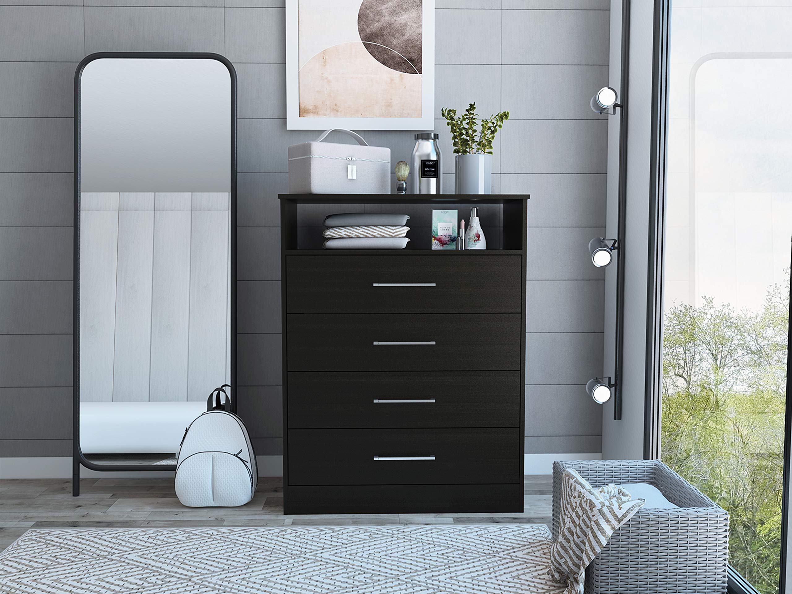 TUHOME 4-Drawer Dresser - Black Wengue Finish, Modern Bedroom Storage Furniture for Clothes & Accessories | Perfect for Master Bedroom, Guest Room & Dorm Organization