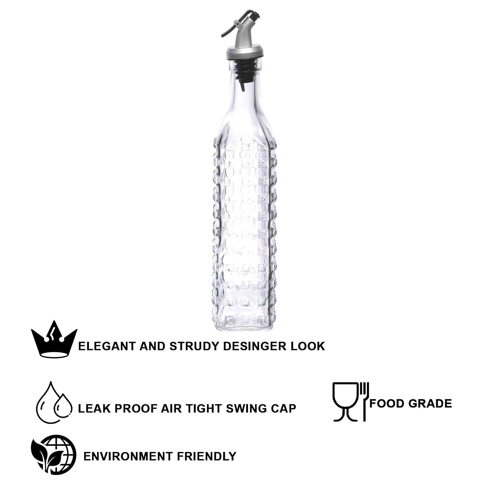 Premium Glass Oil Dispenser with Drip-Free Spout - 500ml Clear Olive Oil Bottle for Kitchen, Salad Dressing & Cooking - Elegant Transparent Design for Countertop & Dining Table