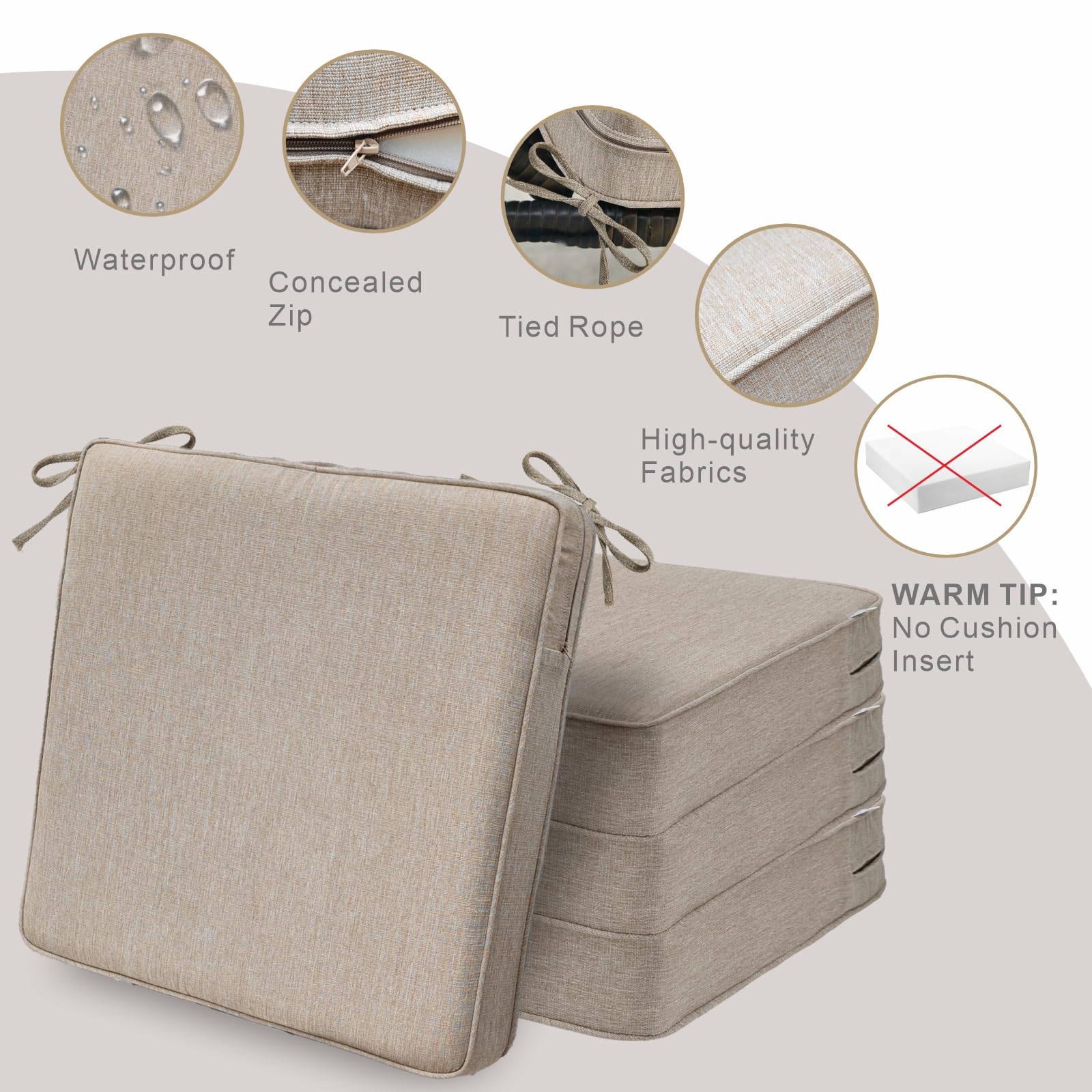 JMGBird Waterproof Outdoor Patio Cushion Covers Set of 4 - Washable Slip-Resistant Chair Seat Covers 22x20x4 Inch with Zipper - Replacement Cushion Covers for Garden, Sofa, Couch & Indoor Furniture - Perfect for Backyard, Deck, Poolside & Patio Relaxation