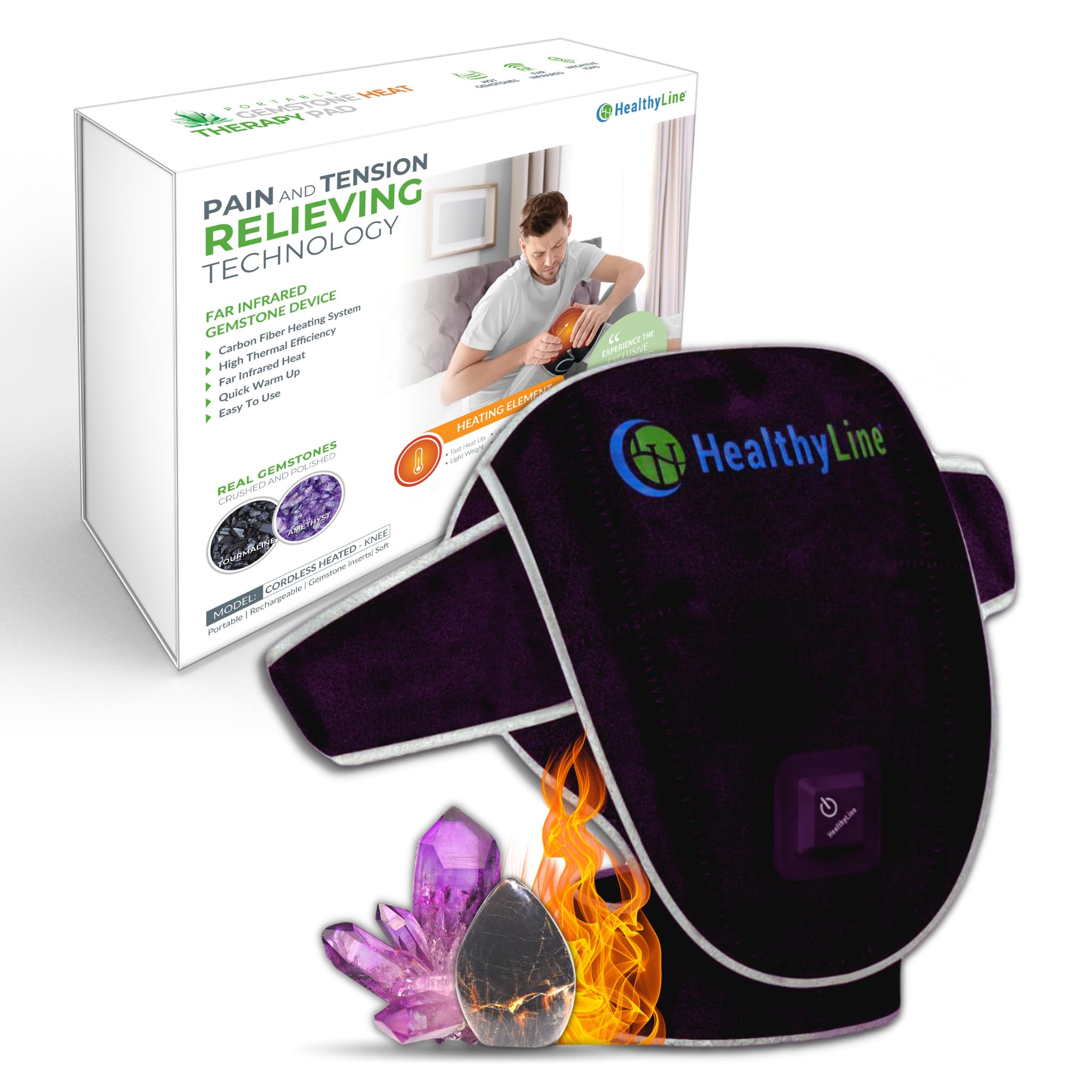 Portable Far Infrared Shoulder Heating Pad with Hot Amethyst & Tourmaline Gemstones - Cordless Electric Heating Pad for Pain Relief - Rechargeable Power Bank, Adjustable Temperature & Auto Shut Off - Perfect for Neck, Back Pain & Muscle Relaxation at Home, Office or Travel