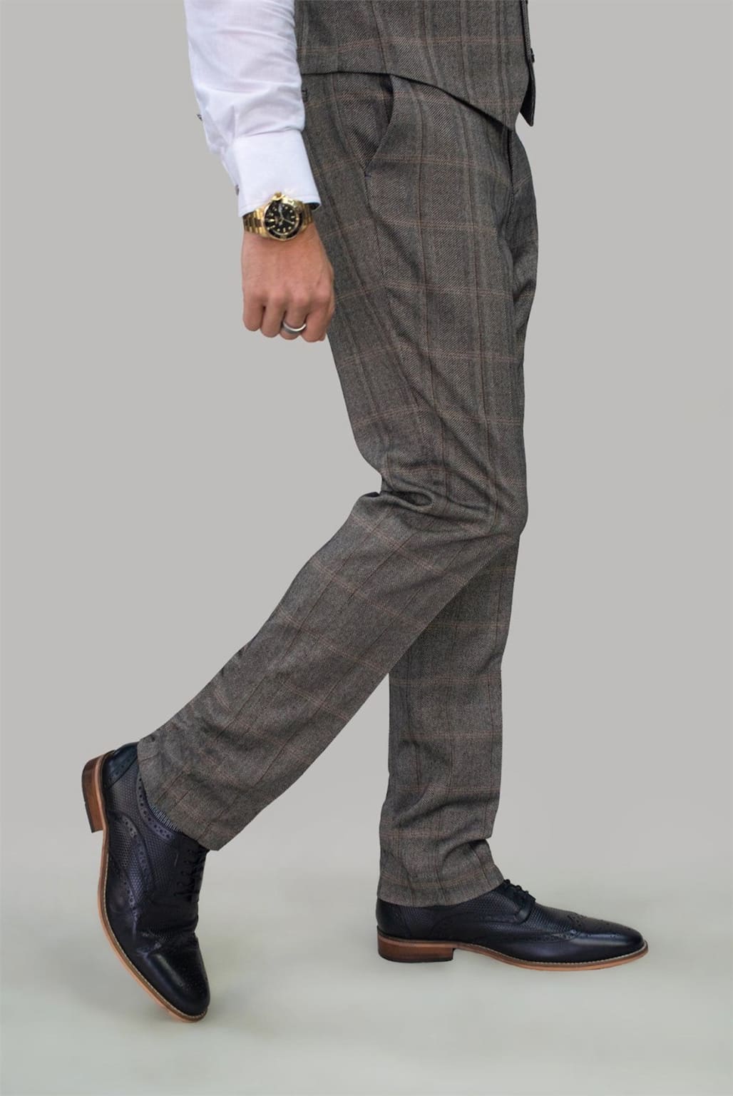 Cavani Connall Brown Tweed Check Trousers for Men - Classic Vintage Style Dress Pants for Office, Business & Formal Occasions
