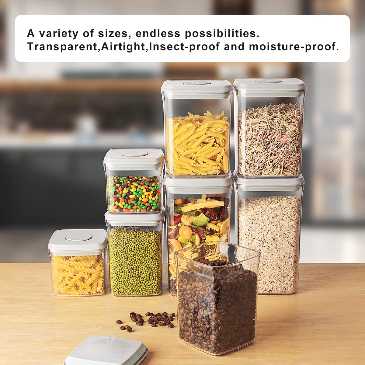 Airtight Food Storage Containers Set - 8-Piece Kitchen Canisters with Secure Lids for Cereal, Nuts, Sugar & Candy | Perfect for Pantry Organization & Kitchen Storage | Ideal for Meal Prep, Baking & Snack Organization