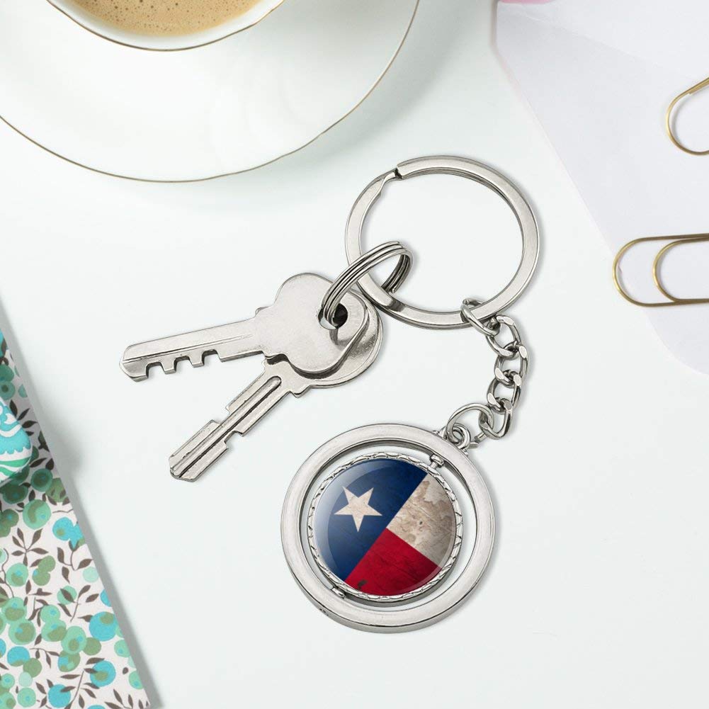 Vintage Distressed Texas State Flag Keychain - Spinning Round Chrome Plated Metal USA Souvenir | Perfect for Keyrings, Backpacks, Gifts & Travel Accessories