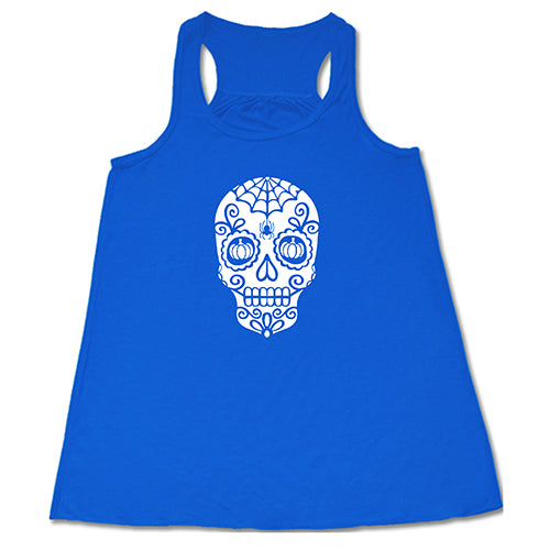Skull With Pumpkin Eyes T-Shirt - Halloween Graphic Tee for Men & Women - Spooky Casual Wear for Parties & Costumes