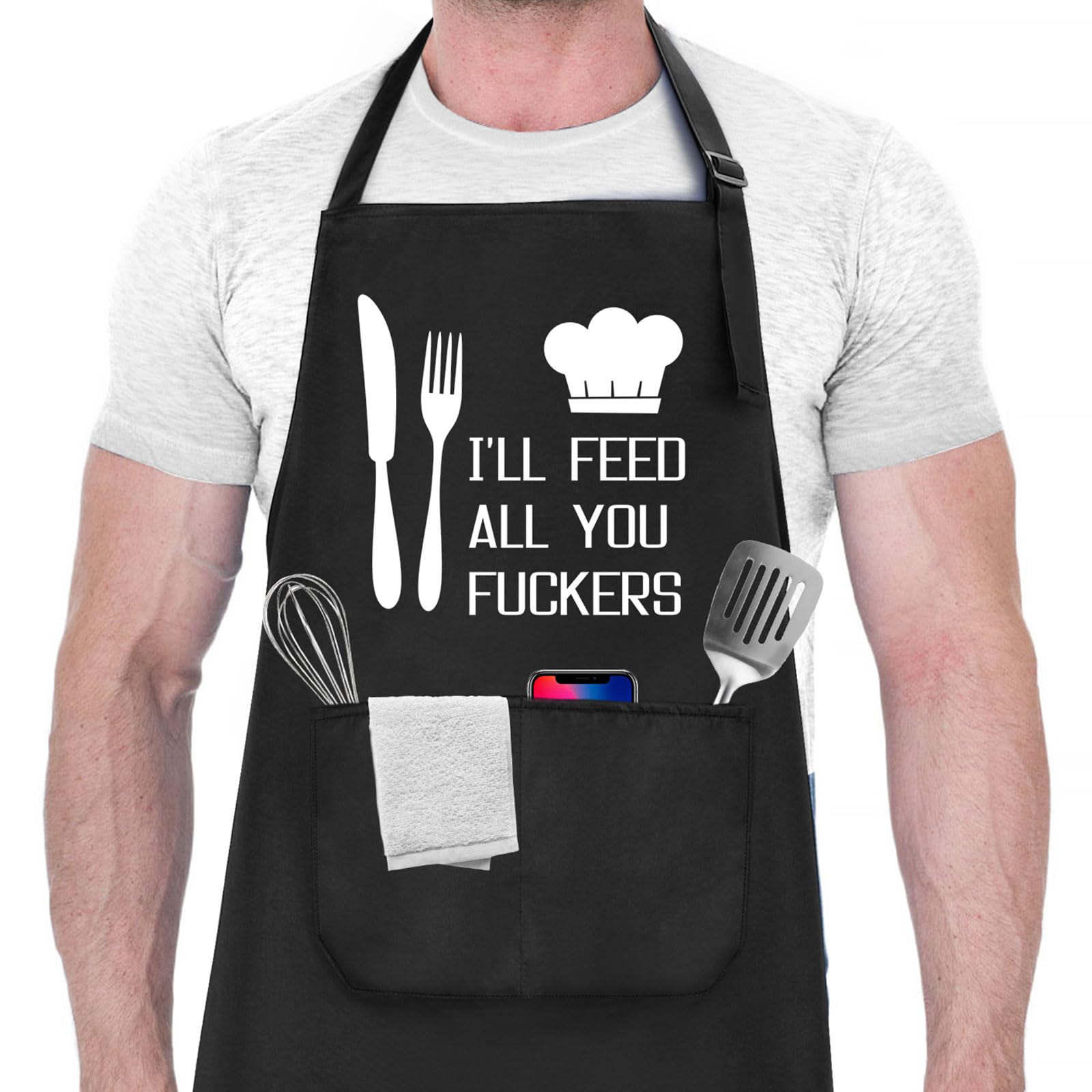 Funny BBQ Cooking Apron for Men - Best Gift for Dad, Husband, Boyfriend, Brother - Unique Birthday & Christmas Present for Men & Women - Perfect for Grilling, Baking & Kitchen Use