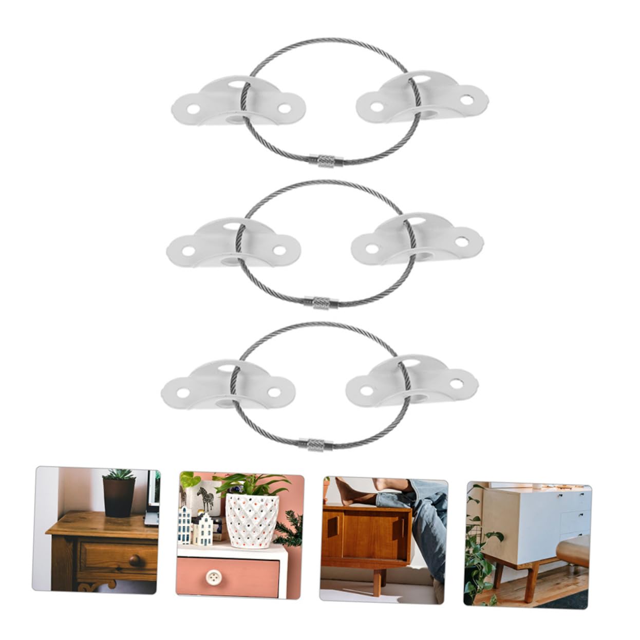 CATIEBYE 3-Piece Furniture Anchor Straps - Heavy Duty Anti-Tip Wall Mounting Kit for Baby Proofing & Child Safety - Secures Bookshelves, Dressers, TV Stands & More (Easy Installation, Sturdy Design)