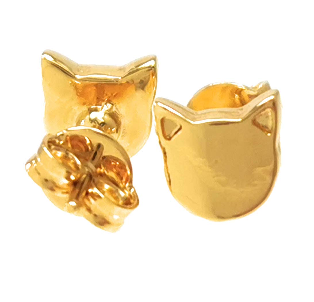 Premium Gold Plated Mini Stud Earrings - Airplane, Elephant, Heart, Padlock or Kitten Charms - Dainty Everyday Jewelry for Women & Teens - Perfect Gift for Birthdays, Anniversaries & Special Occasions - Tutti Jewelry (Cat)