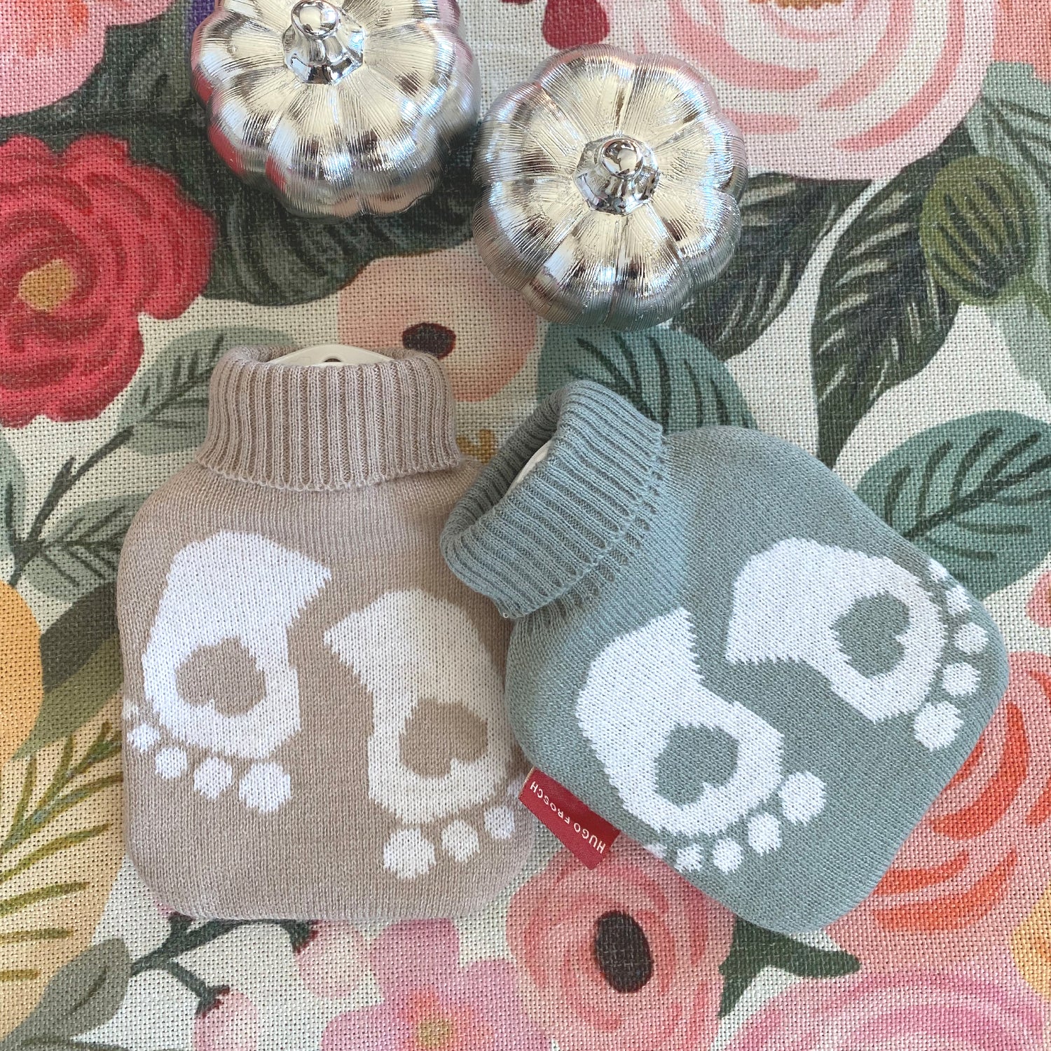 0.2L Luxury Mini Hot Water Bottle with Soft Knit Cover - Pastel Green Baby Feet Design | Rubber-Free | Perfect for Travel, Office & Baby Care