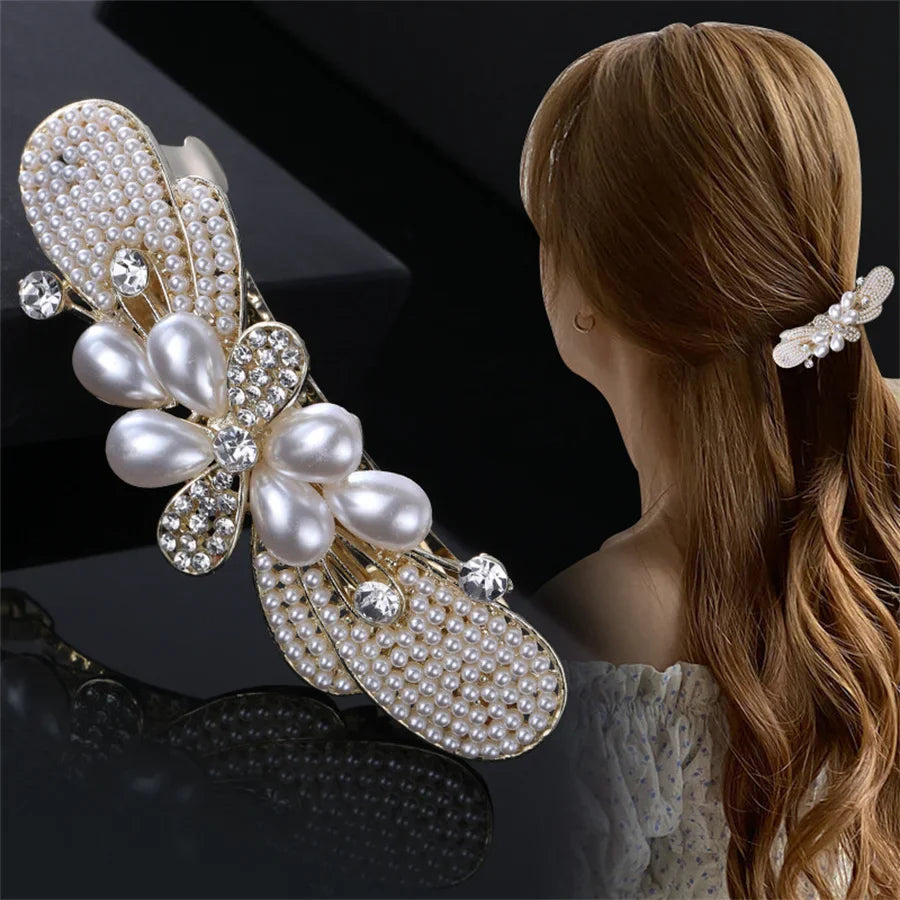 Elegant Vintage Pearl Crystal Hair Clips - Leaf Flower Barrettes for Women | Luxury Hair Accessories for Weddings, Parties & Everyday Wear