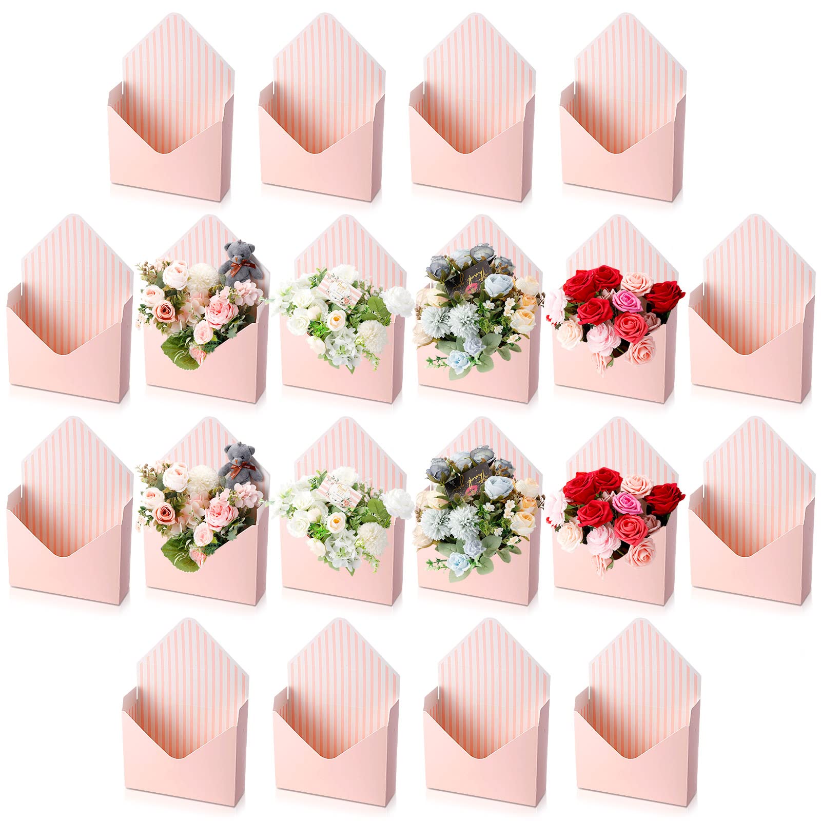 Geyee 20 Pack Pink Floral Bouquet Boxes - 9.3 x 3 x 13.8 Inch Gift Wrapping Envelopes for Valentine's Day, Weddings, Birthdays & Mother's Day | Elegant Flower Arrangement Packaging for Bouquets, Parties & Special Events