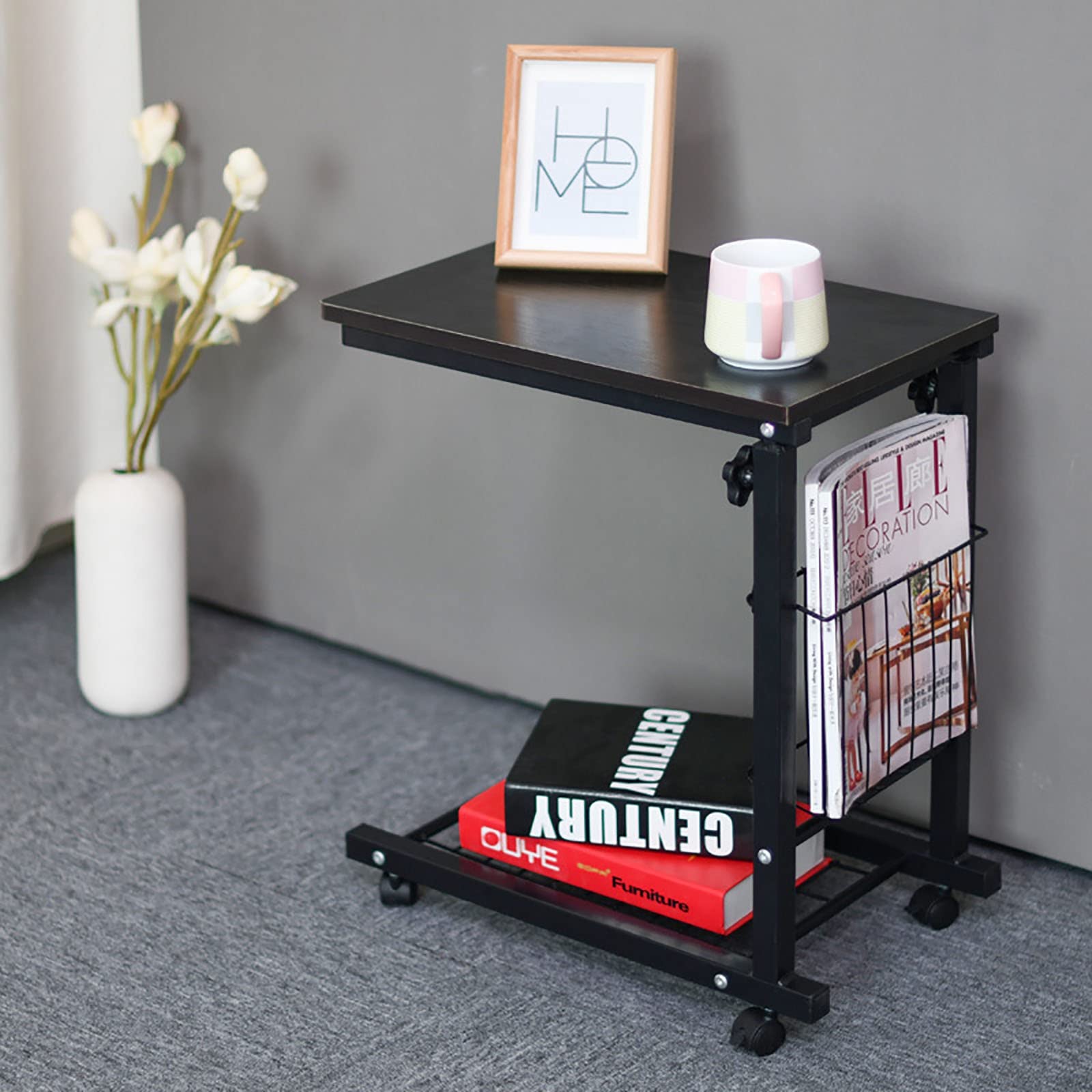 Adjustable Overbed Table with Wheels - Mobile Laptop Desk, Sofa Side Table with Storage Shelves for Home Office, Reading & Dining | Perfect for Bedroom, Living Room & Small Spaces (Color: C)