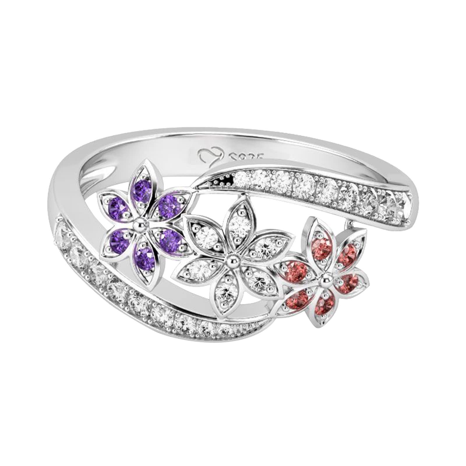 Vintage Three Flower Colored Diamond Stackable Rings for Women - Trendy Friendship & Girlfriend Jewelry Gift Set - Perfect for Anniversaries, Birthdays & Everyday Wear