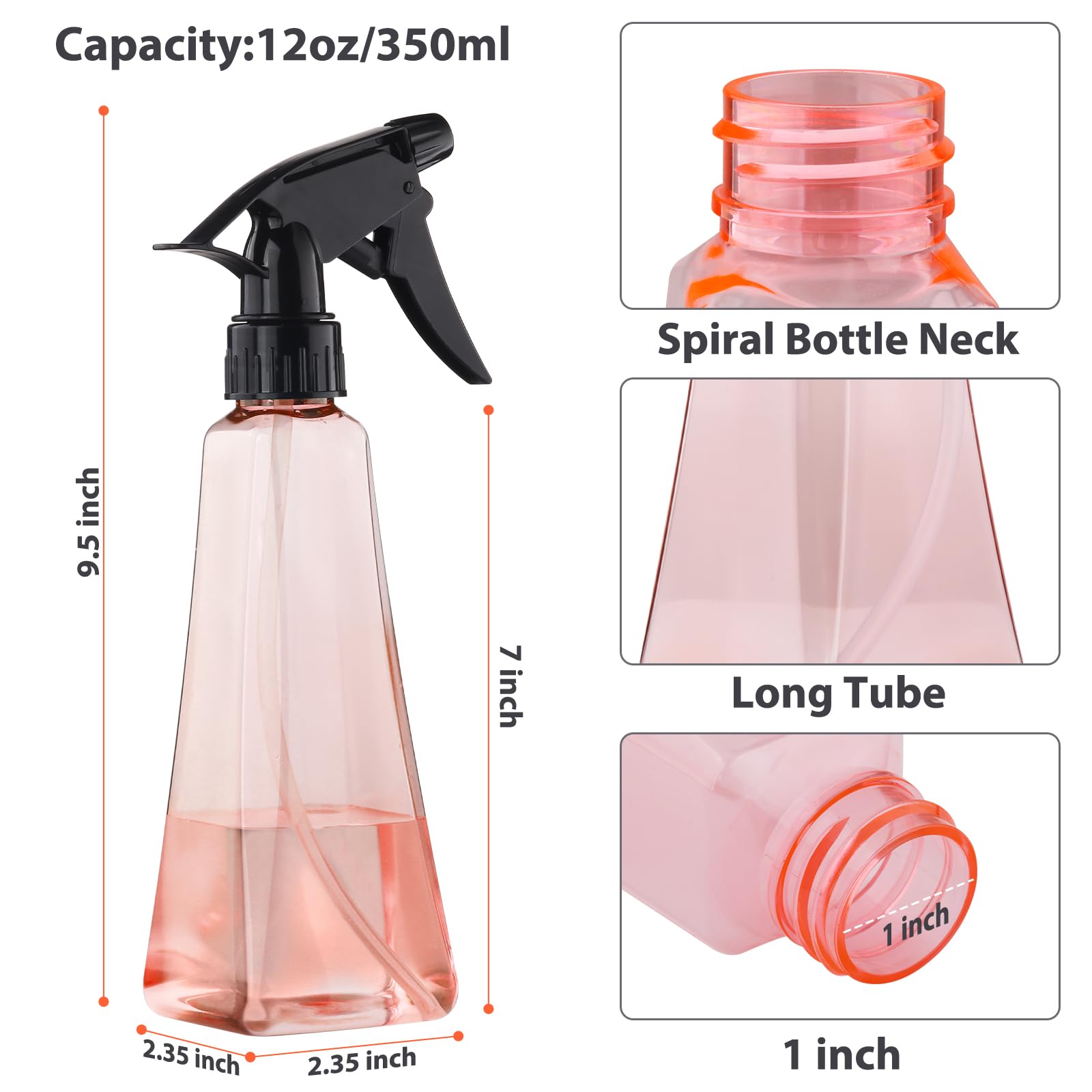 12 Oz Spray Bottles (2-Pack) - Fine Mist & Stream Settings - BPA-Free Plastic Water Sprayer for Hair Care, Plant Misting, Household Cleaning, Cooking, BBQ, Pet Grooming - Leak Proof Design - Multi Color Options - Perfect for Home, Salon, Garden & Kitchen Use