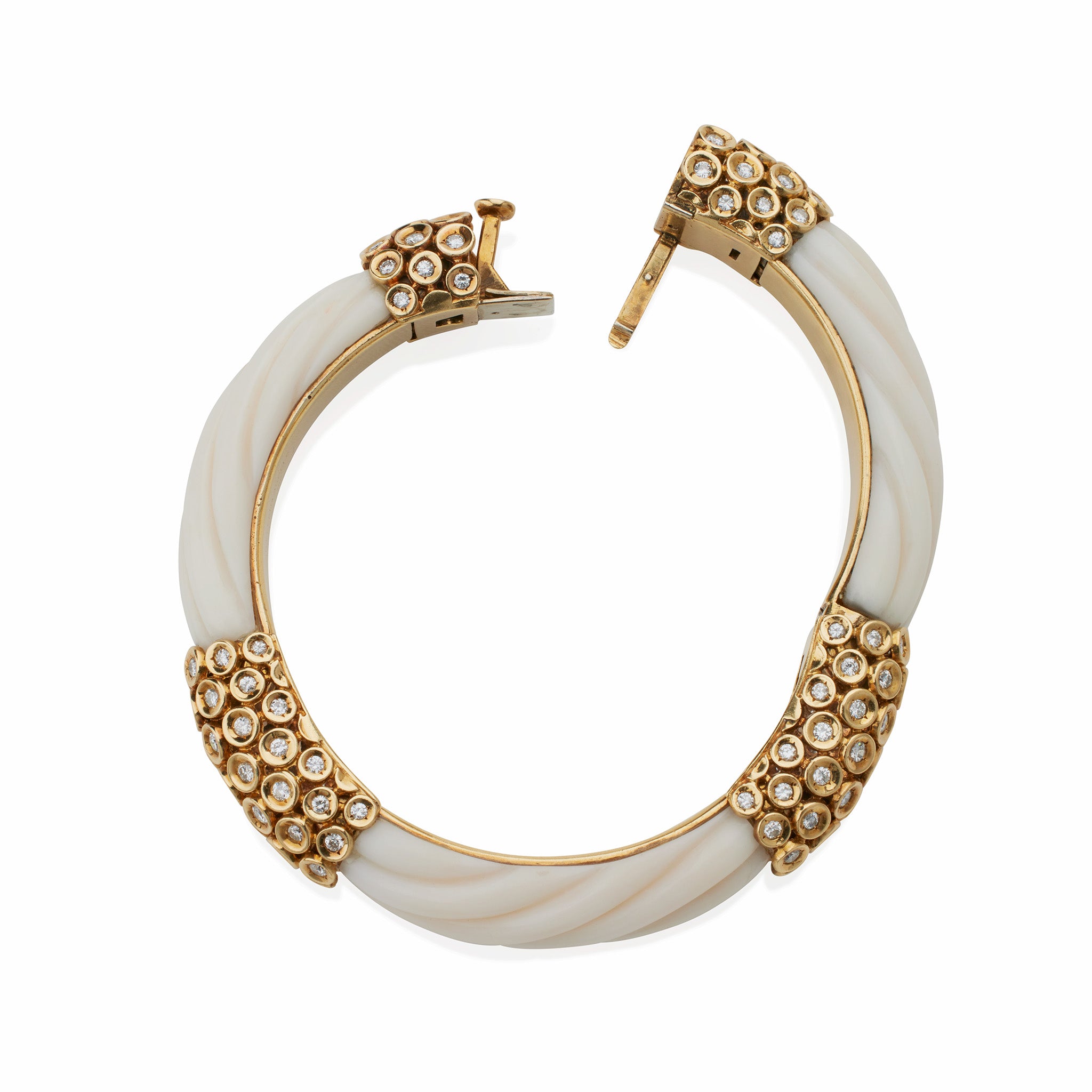 Van Cleef & Arpels White Coral & Diamond Bracelet for Women - Luxury 18K Gold Jewelry Gift for Anniversary, Wedding & Special Occasions