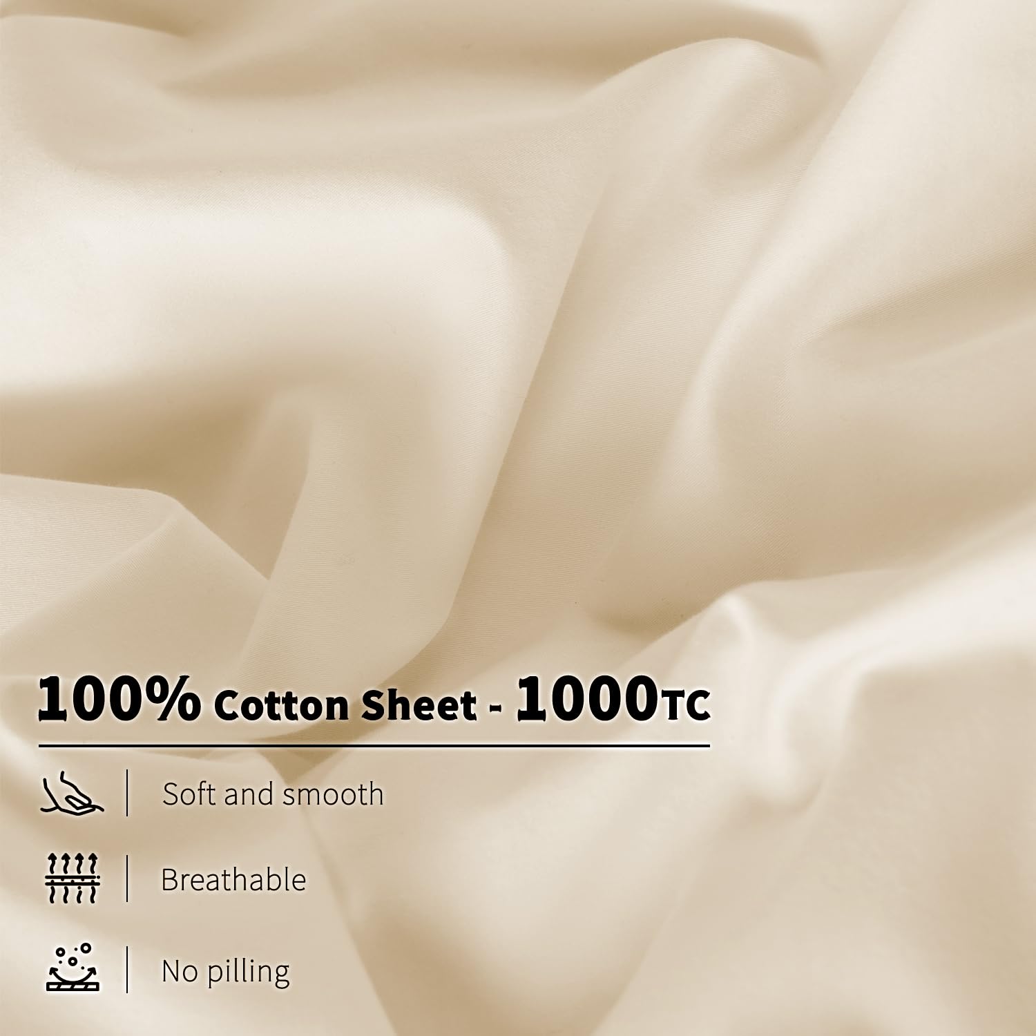 Luxury 1000 Thread Count Egyptian Cotton Queen Size Sheet Set - 4 PC Breathable & Cooling Bed Sheets with 16