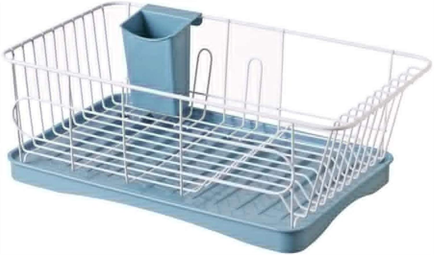 Mdtep Dish Rack - Premium Wrought Iron Kitchen Organizer with Drain Tray, 43x25.3x15.5cm Sink Storage for Plates, Bowls & Utensils (Blue) - Perfect for Small Kitchens, Apartments & Dorm Rooms