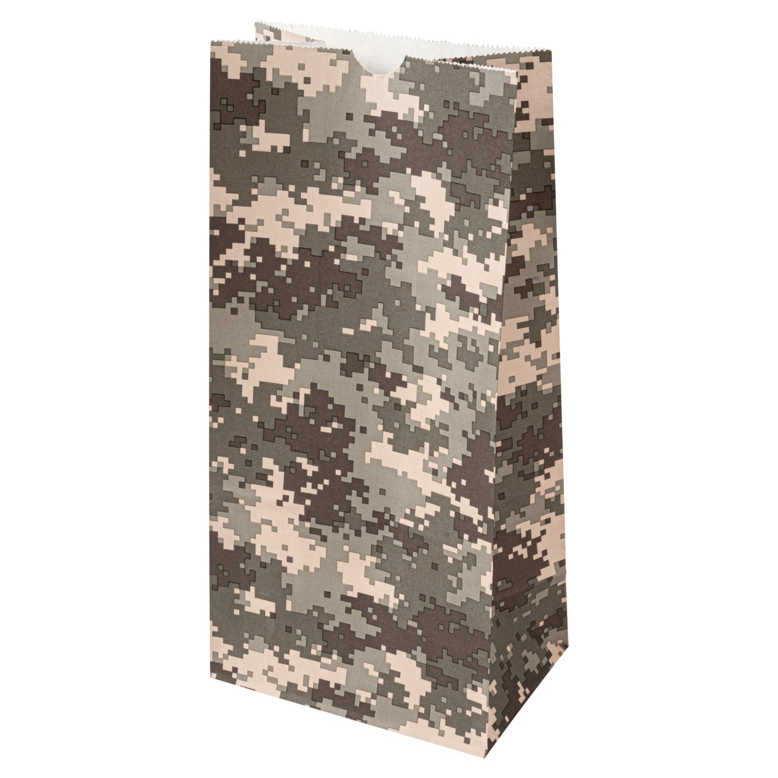 Camouflage Paper Bags 8 lb - 6 x 4 x 11.75 Inches - 100 Count Box - Heavy Duty Kraft Gift Bags for Hunting, Camping & Outdoor Adventures