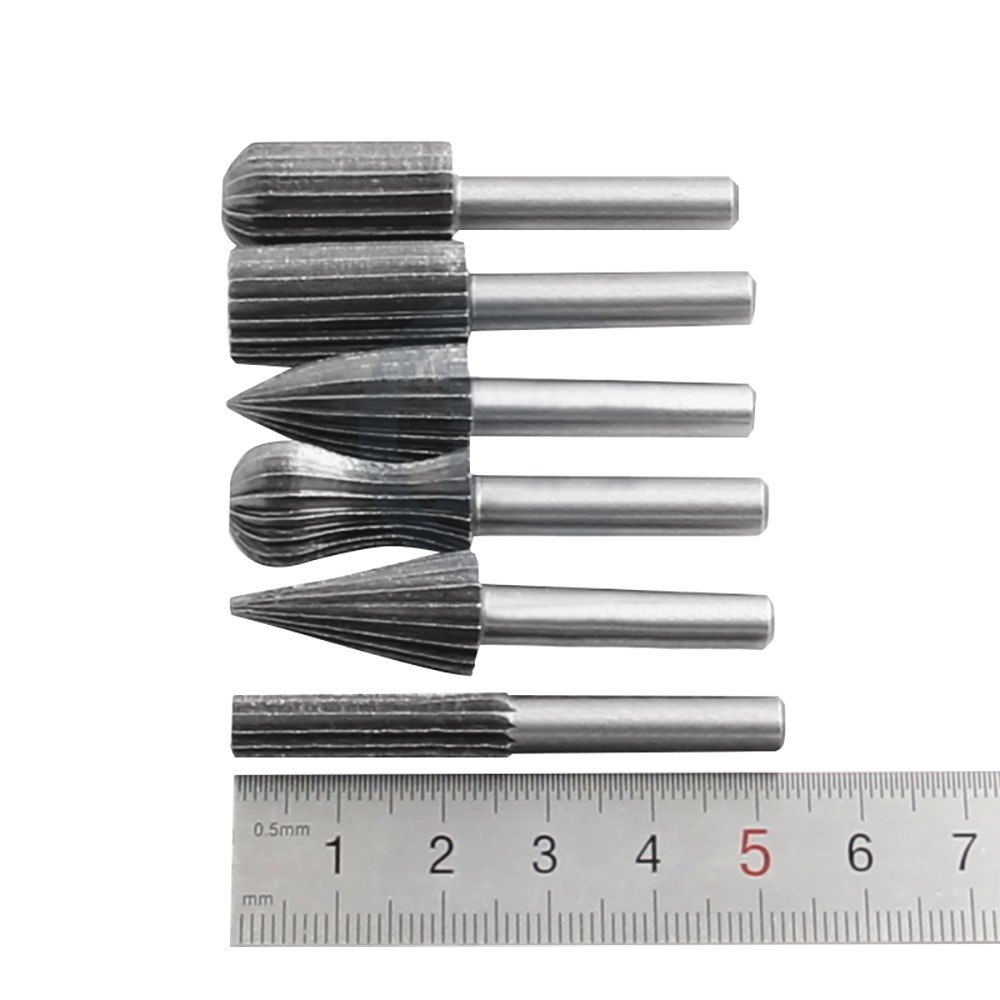 6-Piece Rotary Cutting Burr Set - 6mm Round Shank Grinder Bits for Woodworking, Metal Carving & DIY Projects - Perfect for Engraving, Shaping & Detail Work on Wood, Plastic & Soft Metals