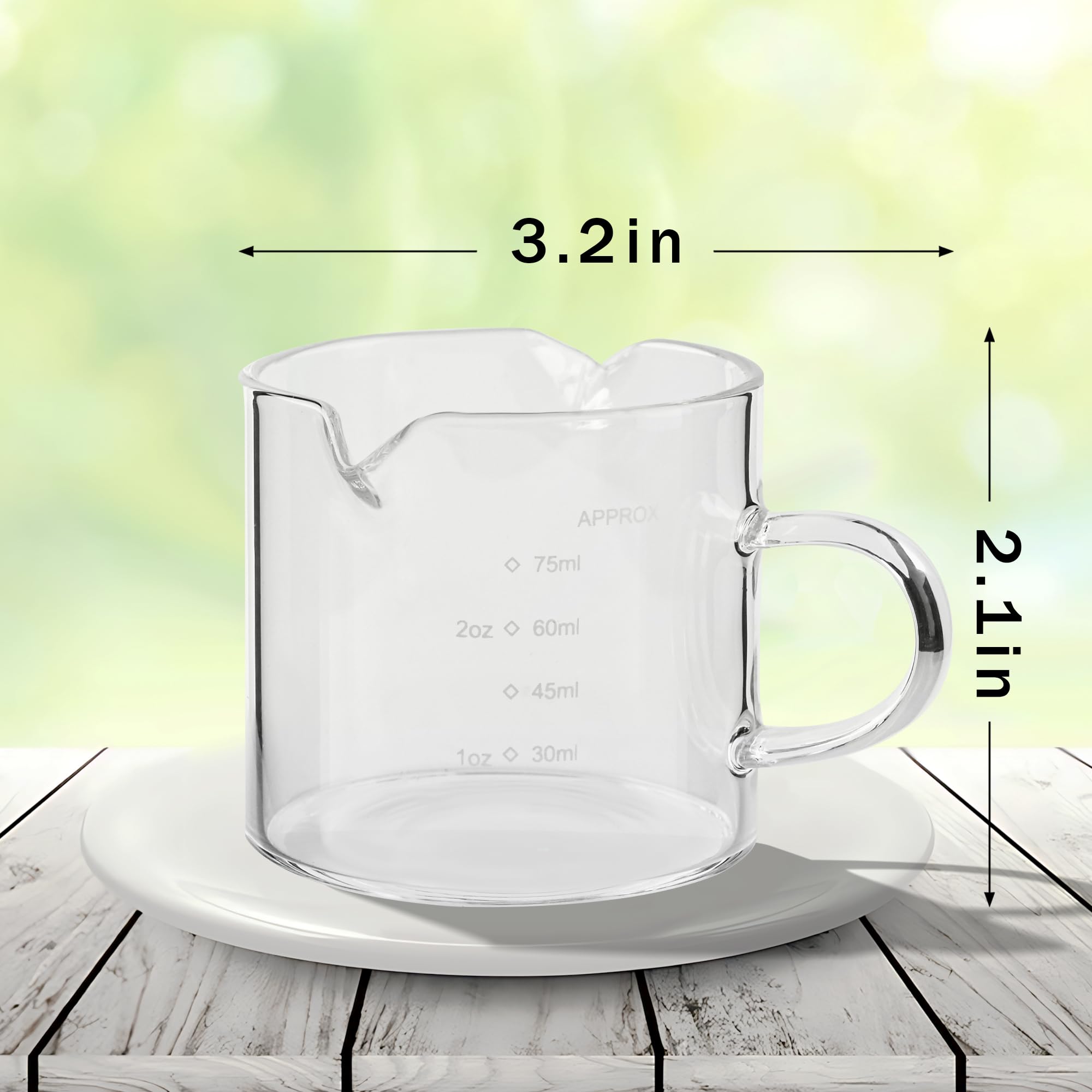 Double Spout Espresso Shot Glass with Handle - 75ML/2.5OZ Clear Measuring Cup - Perfect for Coffee Shops, Home Baristas & Cocktail Making (Set of 2)