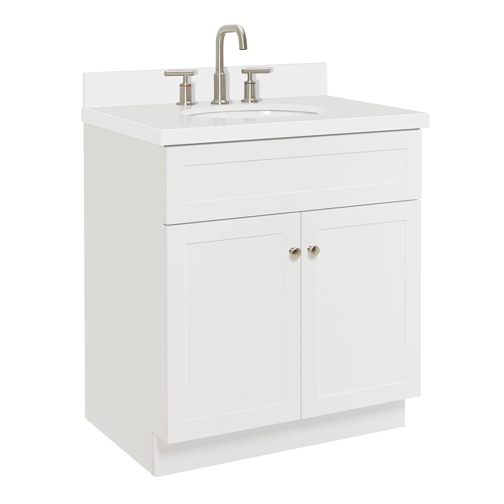 Ariel Hamlet 31 Inch White Bathroom Vanity Set with Sink - Solid Wood Vanity Cabinet, White Quartz Countertop, Oval Undermount Single Sink, Soft Closing Doors - Perfect for Modern Bathrooms, Powder Rooms & Home Renovation
