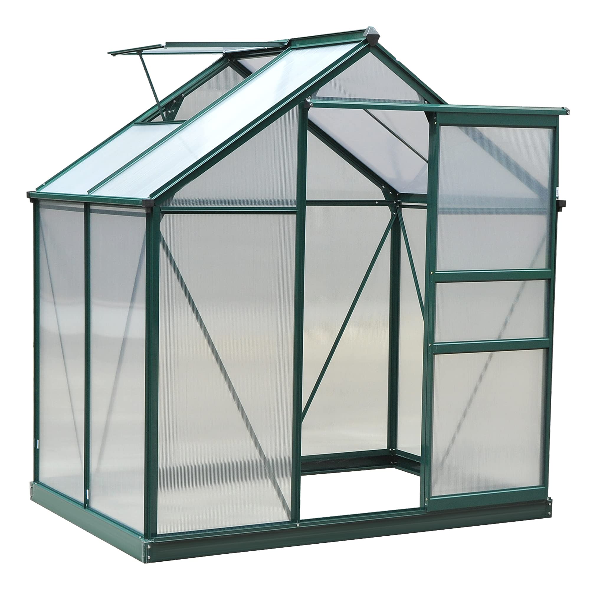 Outsunny 6' x 4' Polycarbonate Walk-in Greenhouse for Outdoor Gardens - Durable Aluminum Frame with Rain Gutter & Roof Vent - Perfect for Backyard, Patio & Home Gardening (Dark Green)