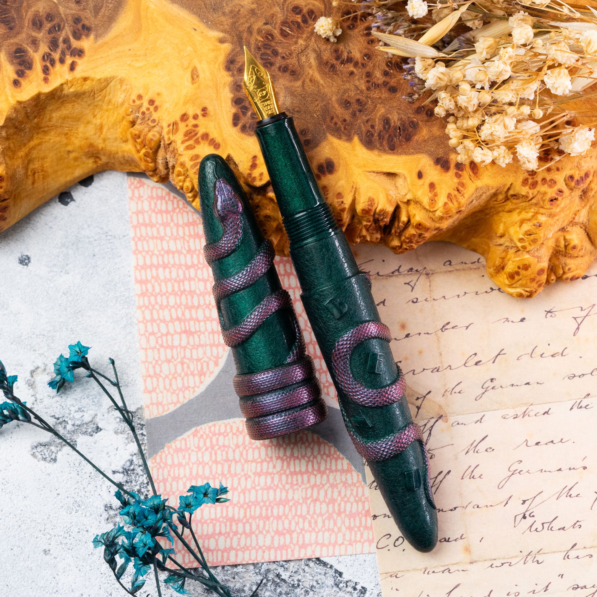 Benu Viper Fountain Pen - Premium Mangrove Viper Design for Writing, Calligraphy & Gift Giving - Perfect for Professionals, Students & Collectors