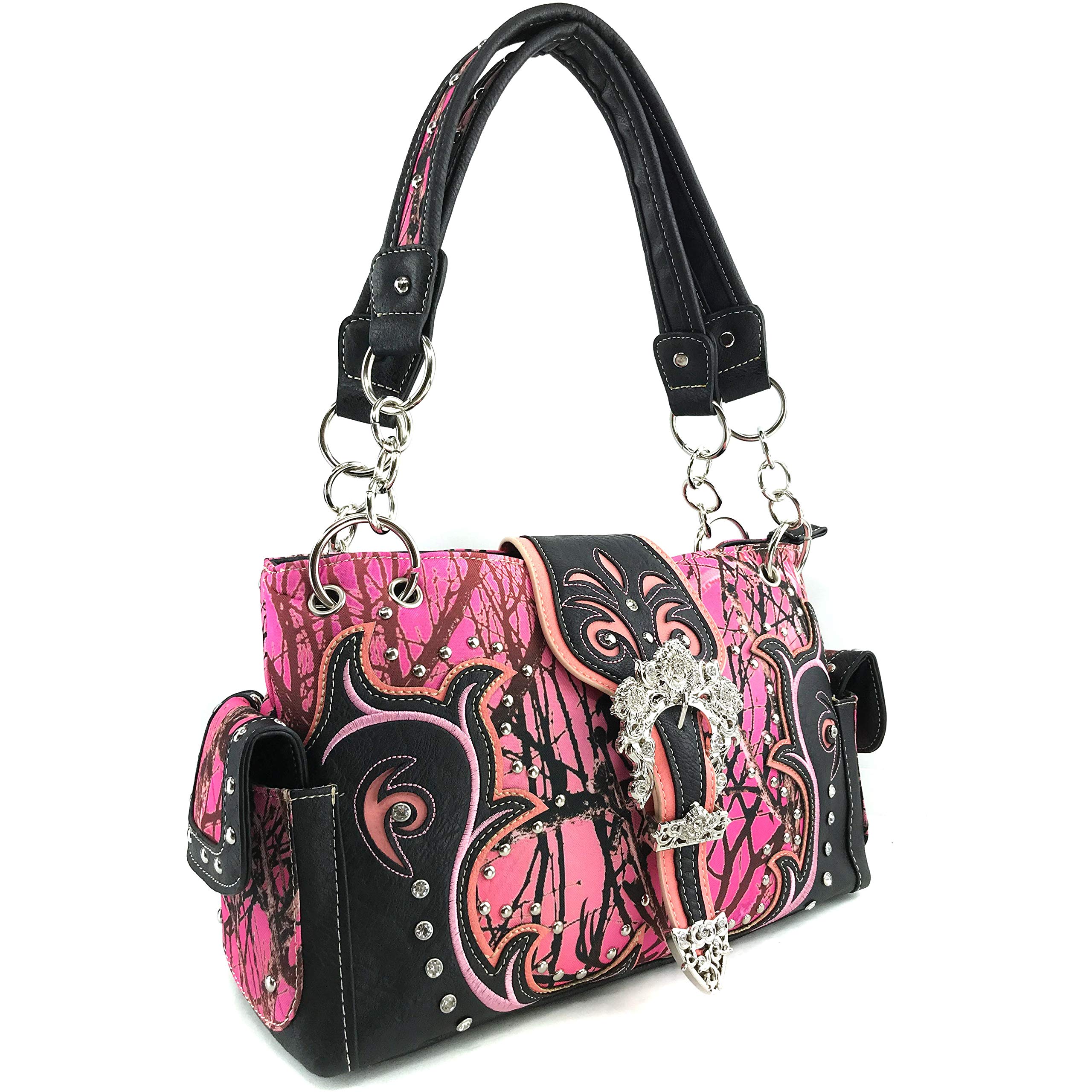 Zelris Camo Shine Glow Rose Buckle Concealed Carry Handbag & Wallet Set for Women | Tactical EDC Purse with Hidden Gun Pocket | Perfect for Outdoor, Travel and Everyday Use