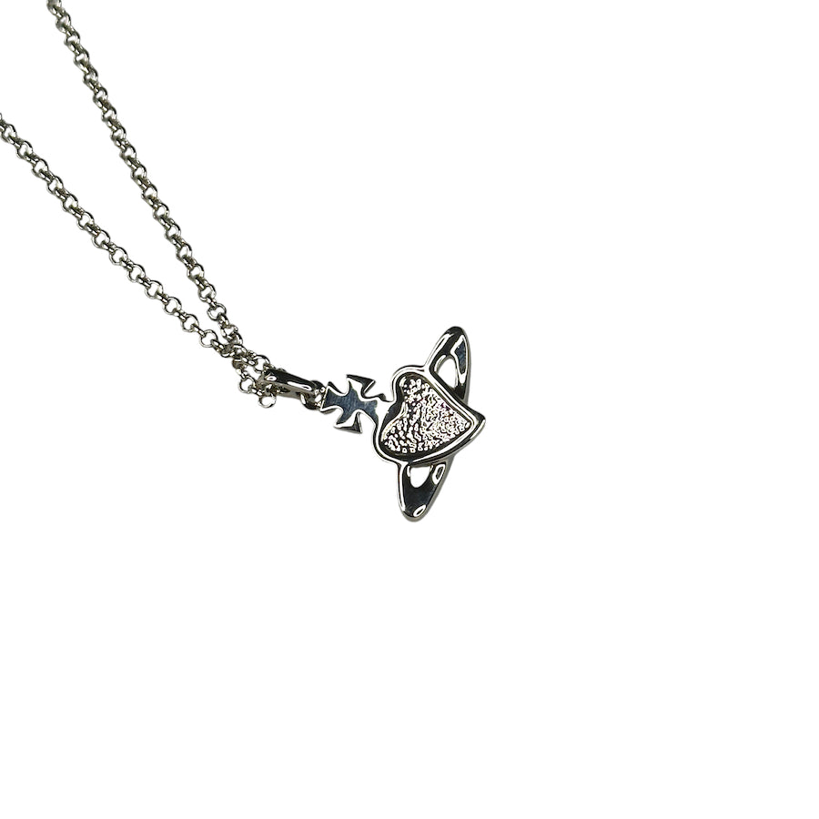 Vivienne Westwood Platinum Reverse Heart Necklace - Elegant Sterling Silver Jewelry for Women, Perfect Gift for Valentine's Day & Anniversary - Date Night, Wedding, Party Accessory