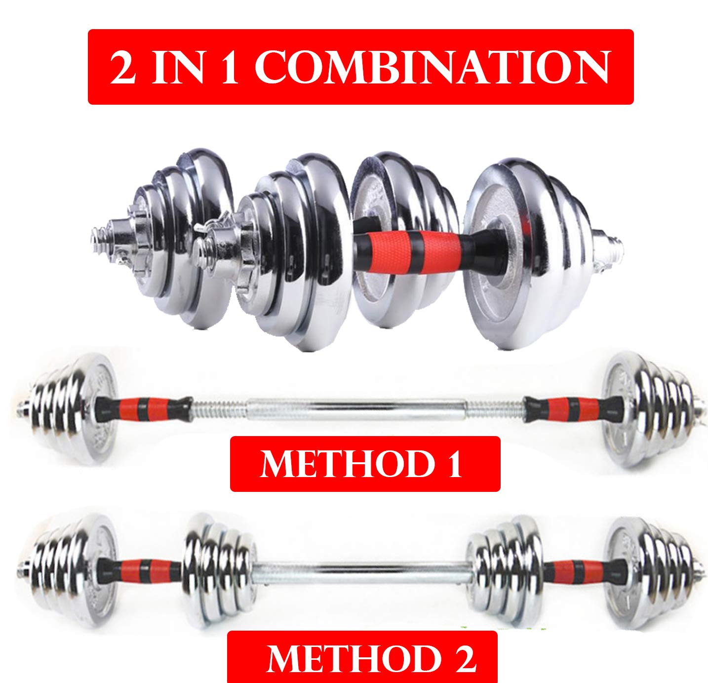 Adjustable Cast Iron Dumbbell and Barbell Set (110LB/66LB/44LB) with Connecting Rod - 2-in-1 Home Gym Equipment for Men & Women - Strength Training, Weight Lifting, Full Body Workout for Home & Garage Gym