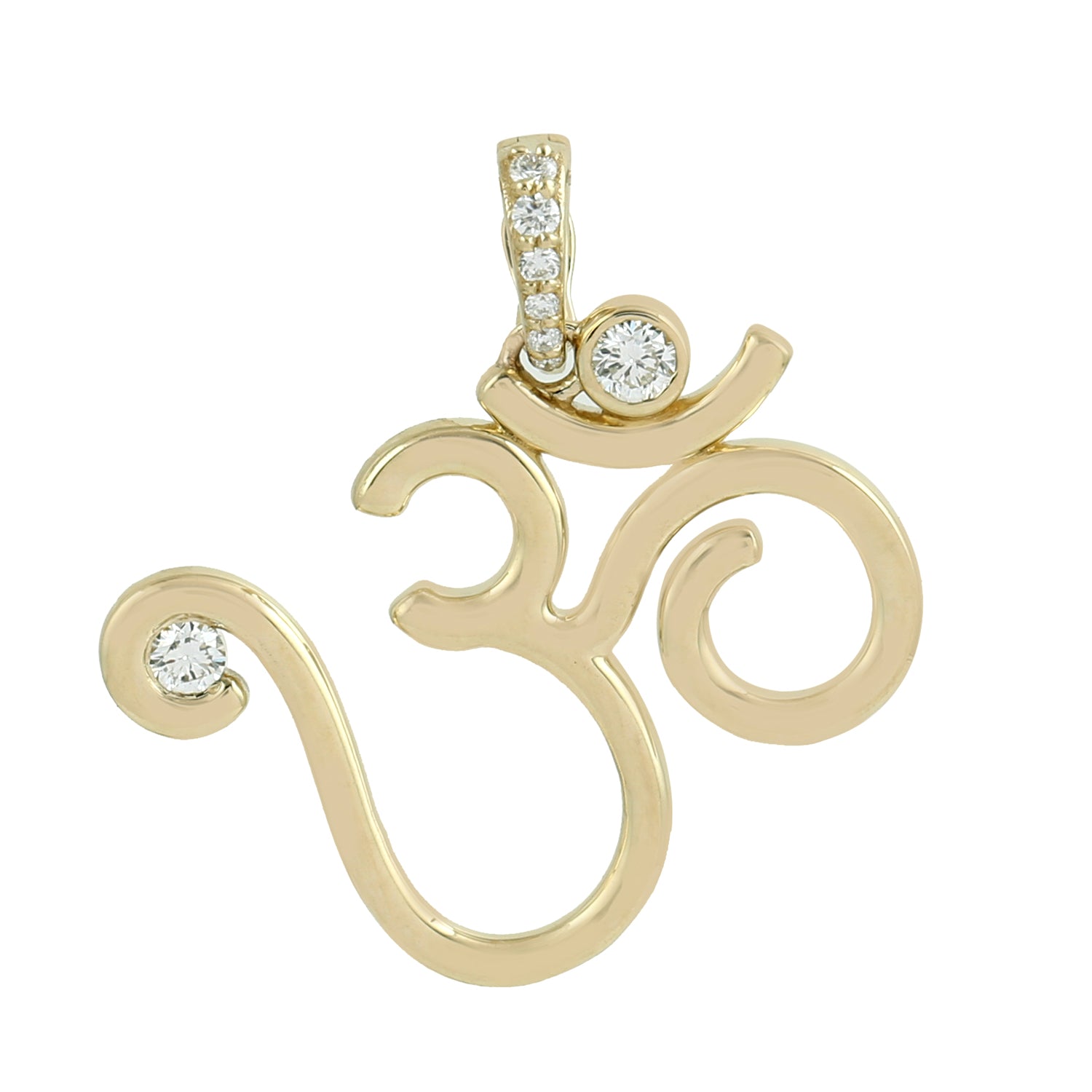14K Solid Yellow Gold Bezel Set Diamond OM Religious Pendant Necklace - Spiritual Jewelry for Meditation, Yoga & Meaningful Gifts