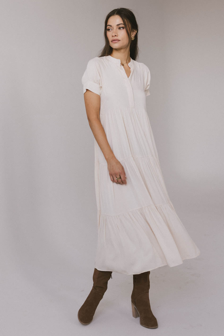 Amanda Tiered Dress in Cream - Elegant Women's Summer Maxi Dress for Beach, Wedding & Party | Final Sale