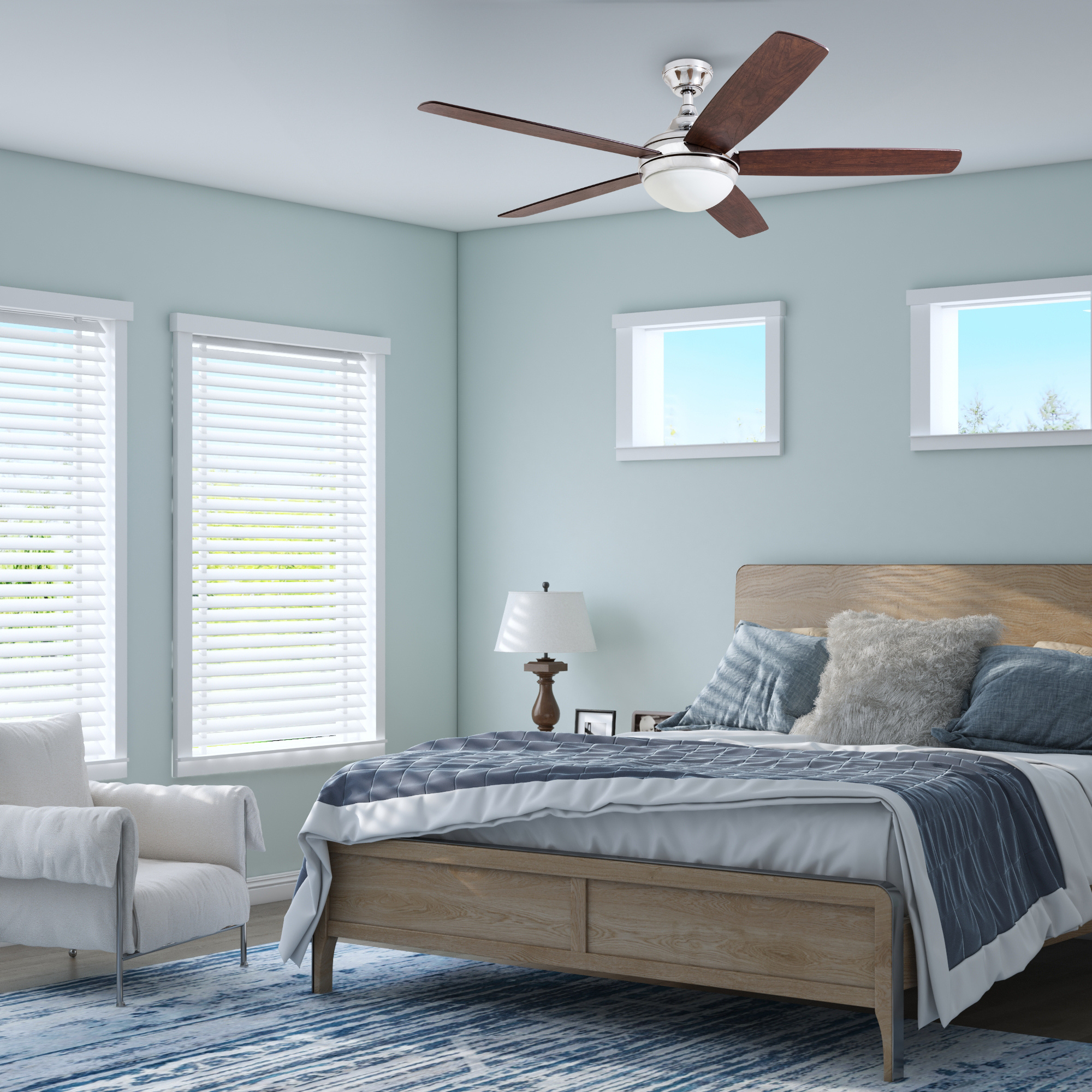 52 Inch Ashby Chrome Remote Control Ceiling Fan with Light Kit - Modern Indoor Cooling for Living Room, Bedroom, and Office