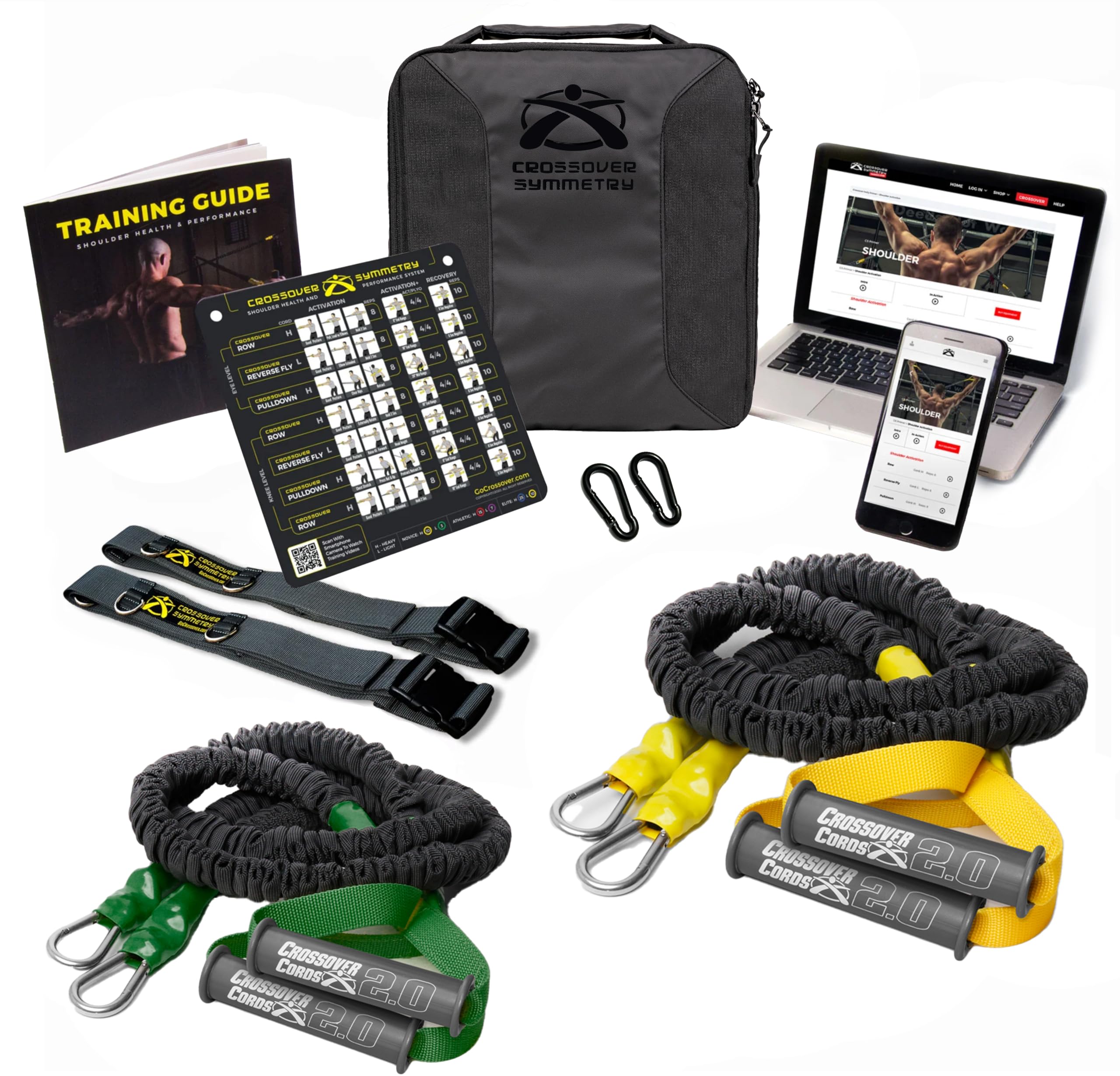 Crossover Symmetry Shoulder System with 2 Resistance Bands - Home Workout & Rehab Training for Rotator Cuff Pain Relief - Includes Exercise Guide & Online Workouts for Fitness Recovery & Strength Training