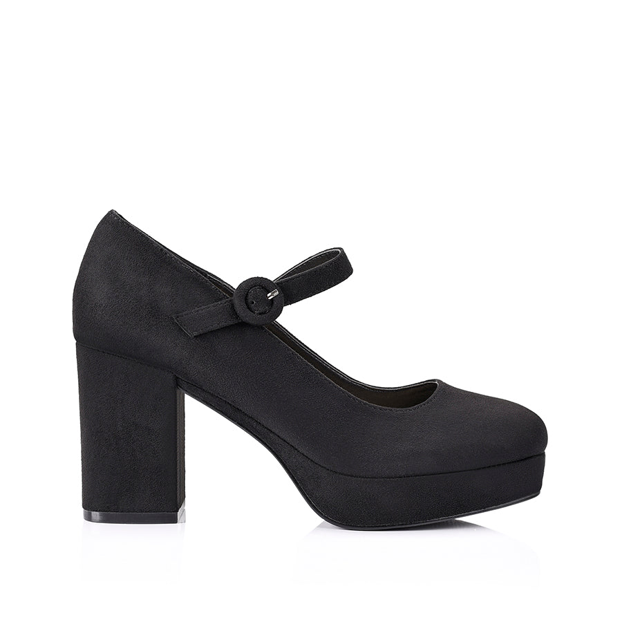 Hennessy Mary Jane Platform Shoes - Black Micro Suede for Women | Comfortable & Stylish for Parties, Work, and Casual Outfits