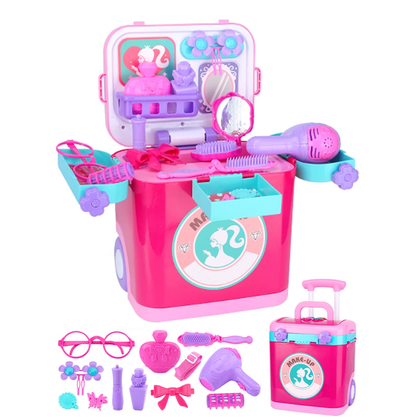**Pretend Play Kitchen Toys for Kids Ages 3+ - 3-in-1 Cooking, BBQ & Makeup Playset for Girls & Toddlers - Realistic Kitchen Accessories & Jewelry Storage Box - Perfect for Role Play, Birthday Gifts & Preschool Learning**