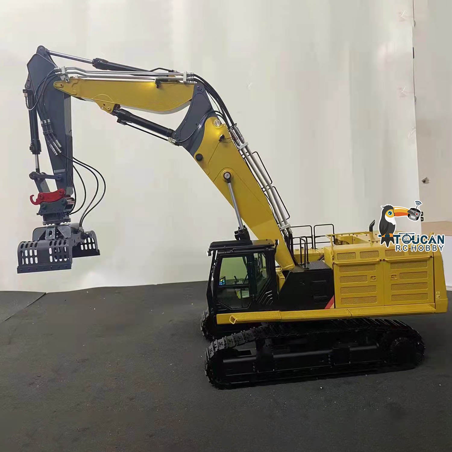 1/14 Scale RC Hydraulic Demolition Excavator Toy - 374 UHD 3-Section Boom RTR Digger with Flysky PL18EV Radio, Realistic Sound & Light System - Construction Site Simulation, Kids Outdoor Play, Collector's Model