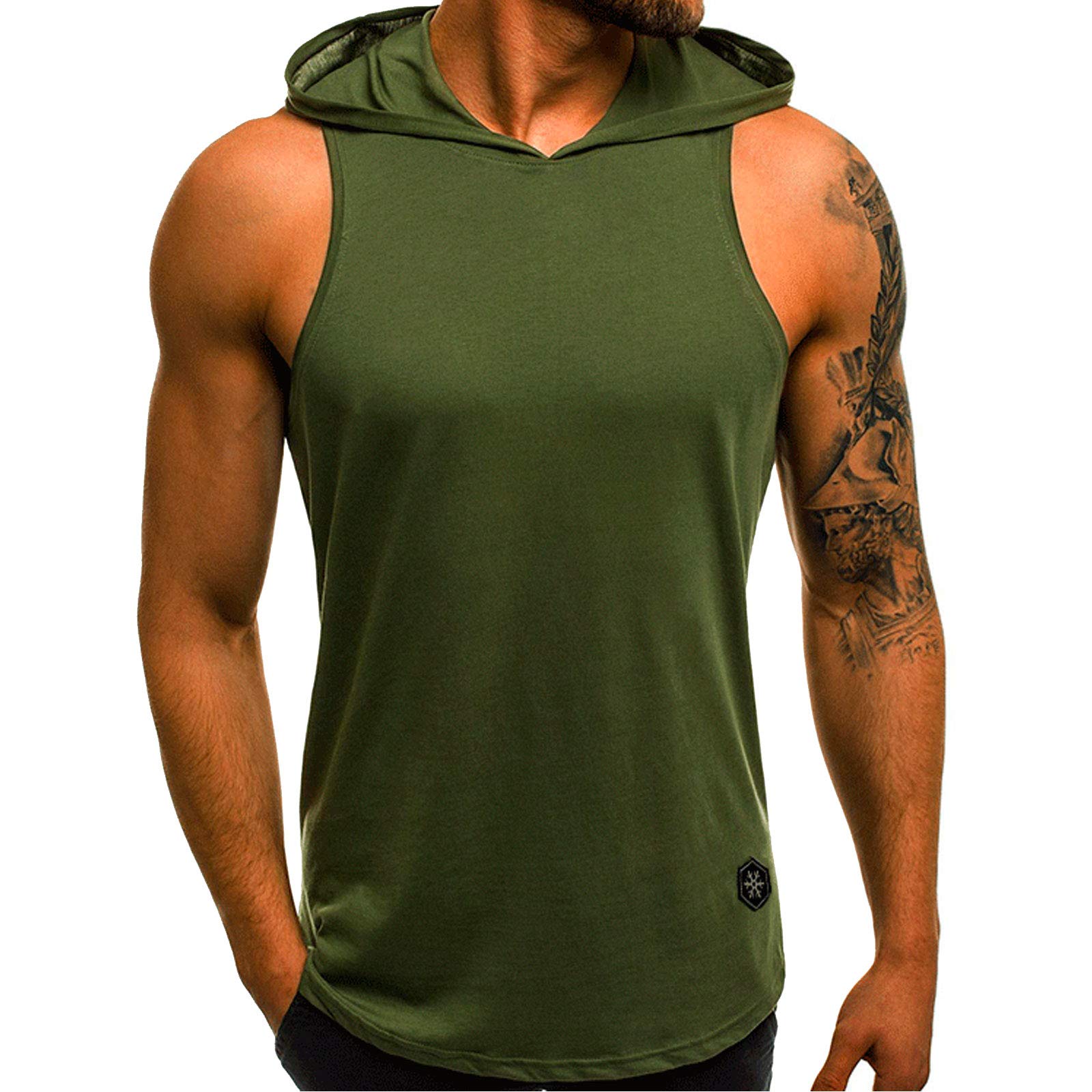 Flygo Men's Hooded Tank Top - Sleeveless Workout Shirt & Muscle Stringer Vest for Gym, Running & Summer Outdoor Activities