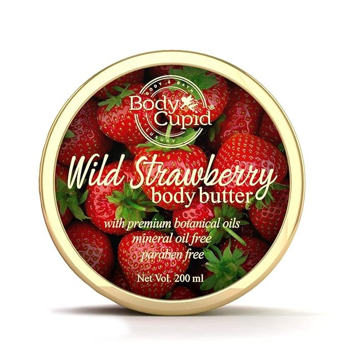 Organic Wild Strawberry Body Butter with Shea & Cocoa Butters - 200ml Deep Moisturizing Cream for Dry Skin - Perfect for Winter Care & Daily Hydration