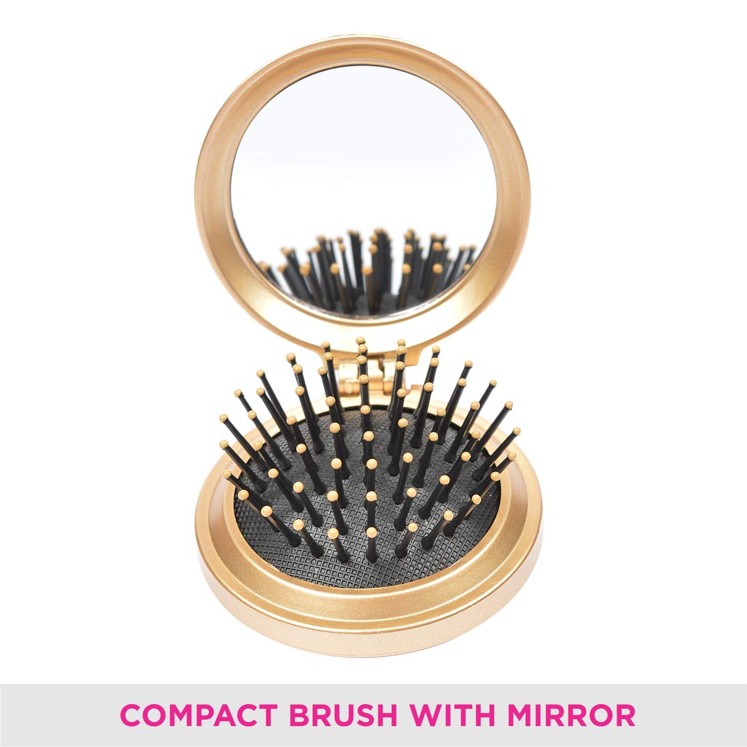 Vega Compact Hair Brush with Foldable Mirror - India's No.1 Hair Brush Brand for Men & Women (R2-FM) - Perfect for Travel, Gym & On-the-Go Styling