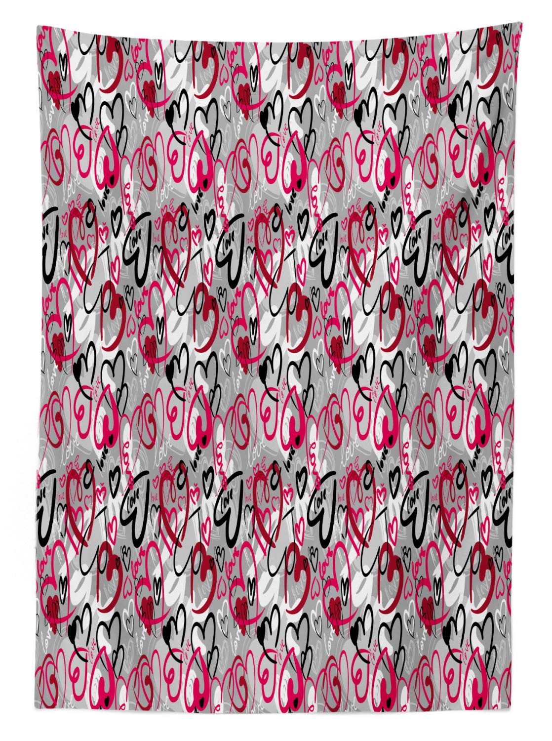 Ambesonne Romantic Hand-Drawn Hearts Tablecloth - Valentine's Day Love-Themed Washable Picnic Table Cover 58