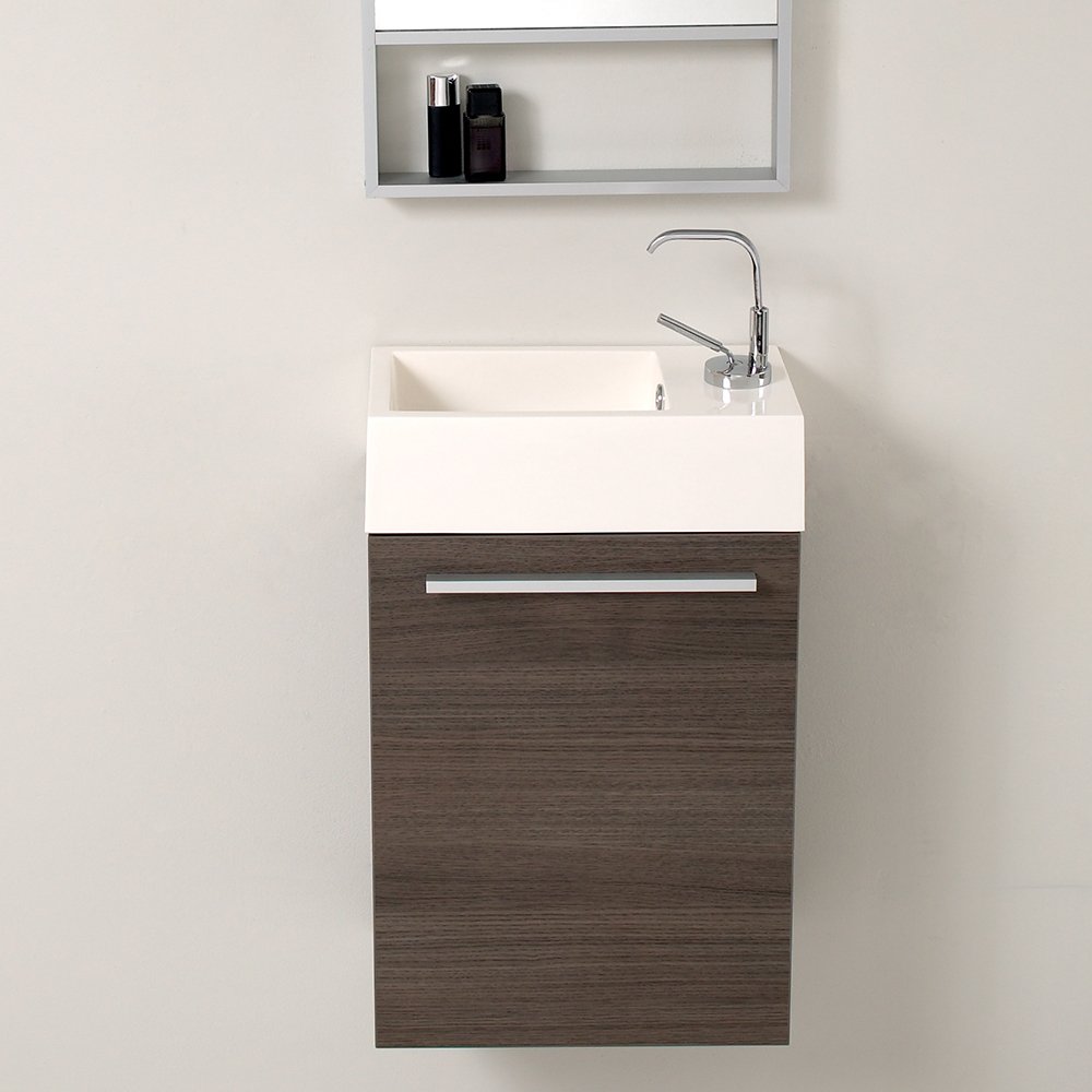 Fresca Bath FVN8002GO Pulito Small Vanity Set with Tall Mirror in Gray Oak - Perfect for Modern Bathroom Decor & Small Space Solutions
