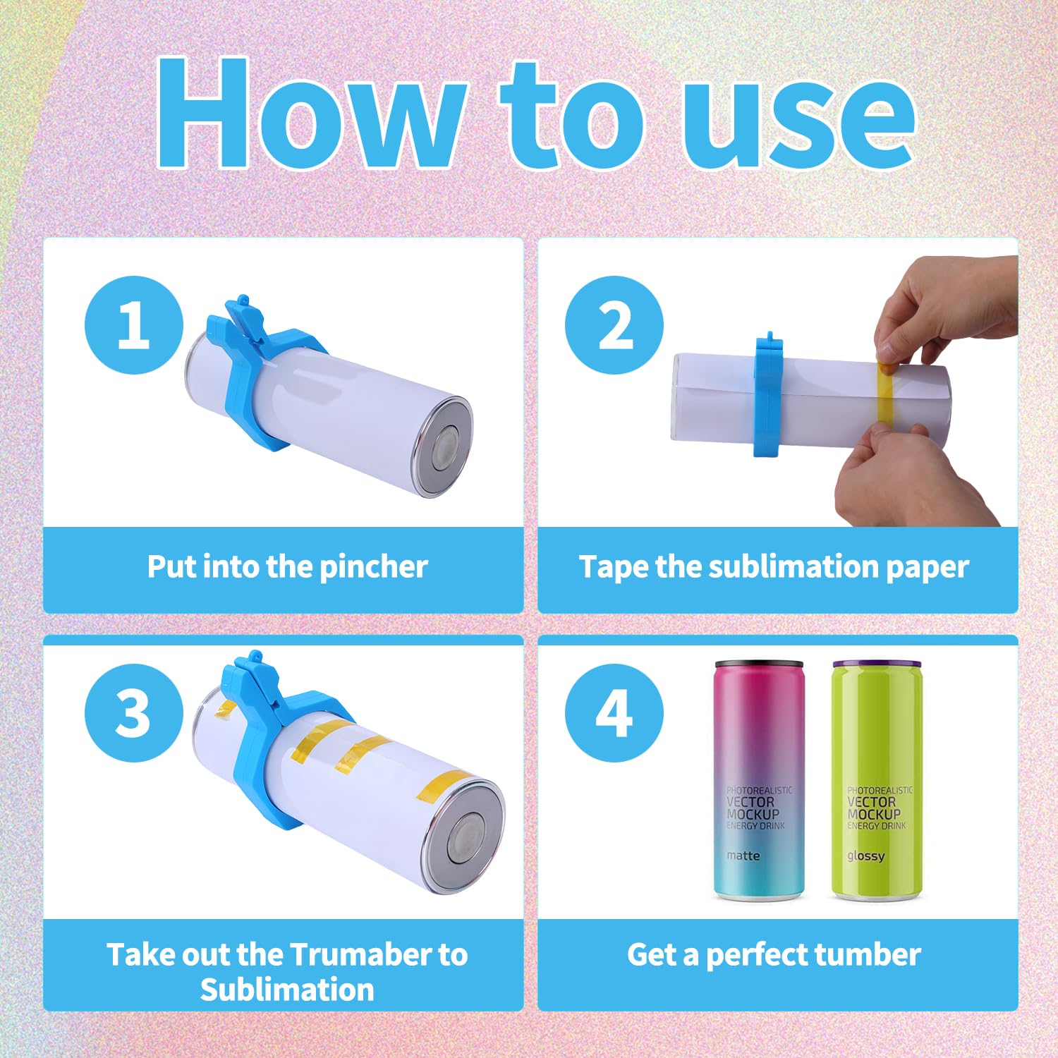 20 Oz Sublimation Tumbler Clamp Tool Kit - Heat Resistant Gloves, Heat Tape & Dispenser for Sublimation (Blue & Pink) - Perfect for DIY Tumbler Projects & Sublimation Crafting