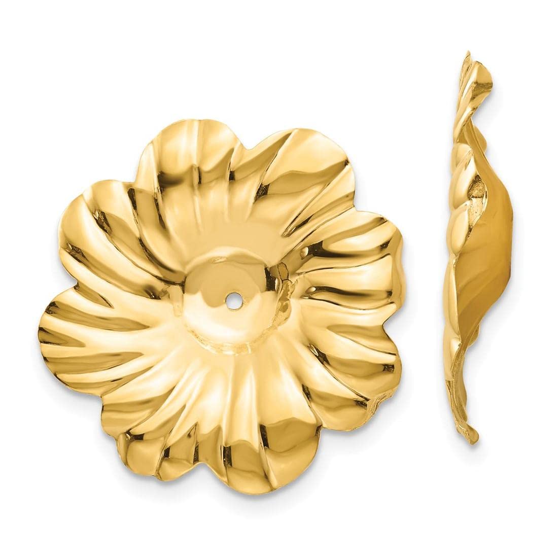 14k Yellow Gold Polished Floral Earring Jackets - Elegant Wedding & Party Jewelry Accessories