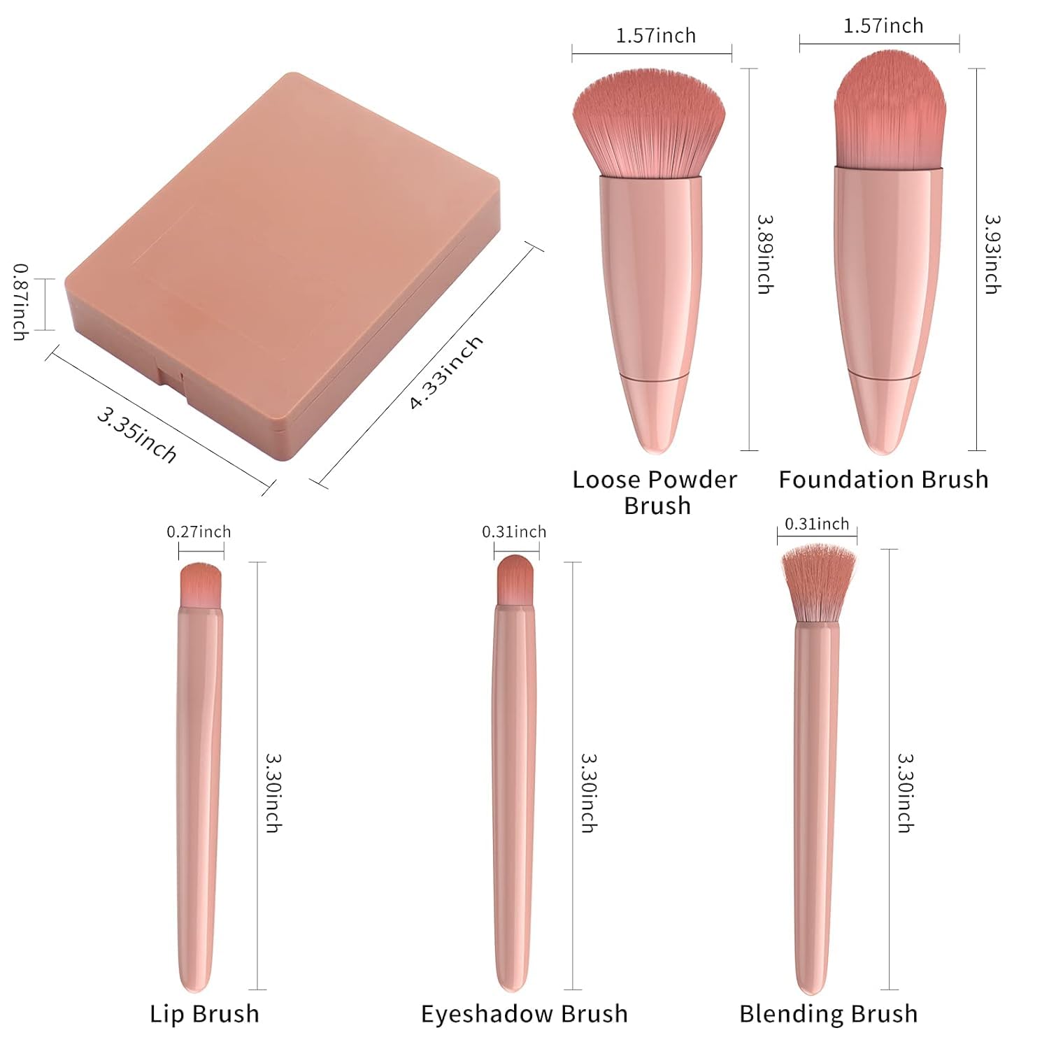 **Professional 5-Piece Travel Makeup Brush Set with Mirror – Portable Mini Makeup Brushes Kit for Women, Includes Face, Eye, Eyebrow, Blush & Lip Gloss Brushes – Perfect for On-the-Go Touch-Ups & Travel Beauty Essentials**