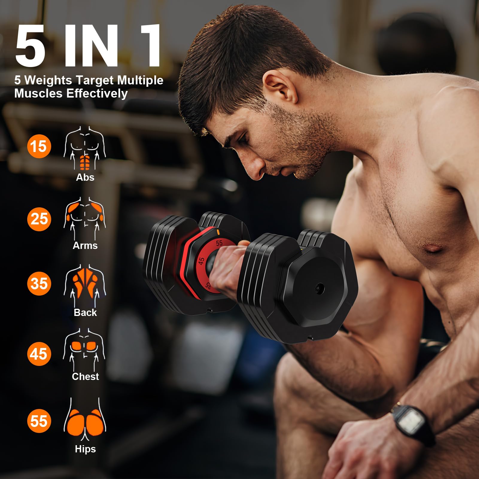 Adjustable Dumbbells Set of 2 - 5-in-1 Quick Change Weight Dumbbells with Anti-Slip Grip for Home Workouts | Perfect for Strength Training, HIIT, and Full-Body Exercises for Men & Women