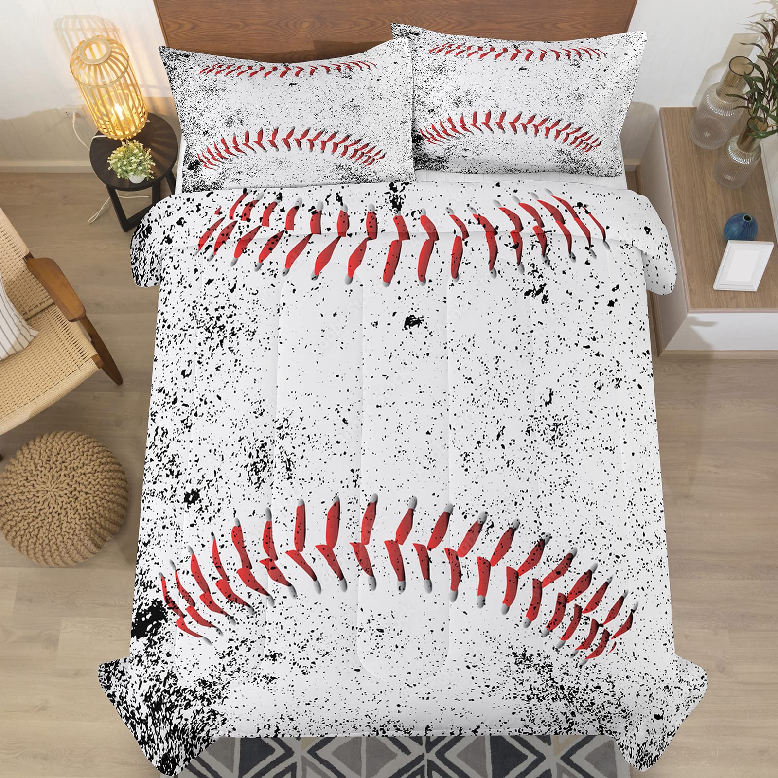 Boys Baseball Bedding Set - Queen Size Sports Comforter with 2 Pillowcases for Teens & Kids | Perfect for Bedrooms, Dorm Rooms & Sleepovers