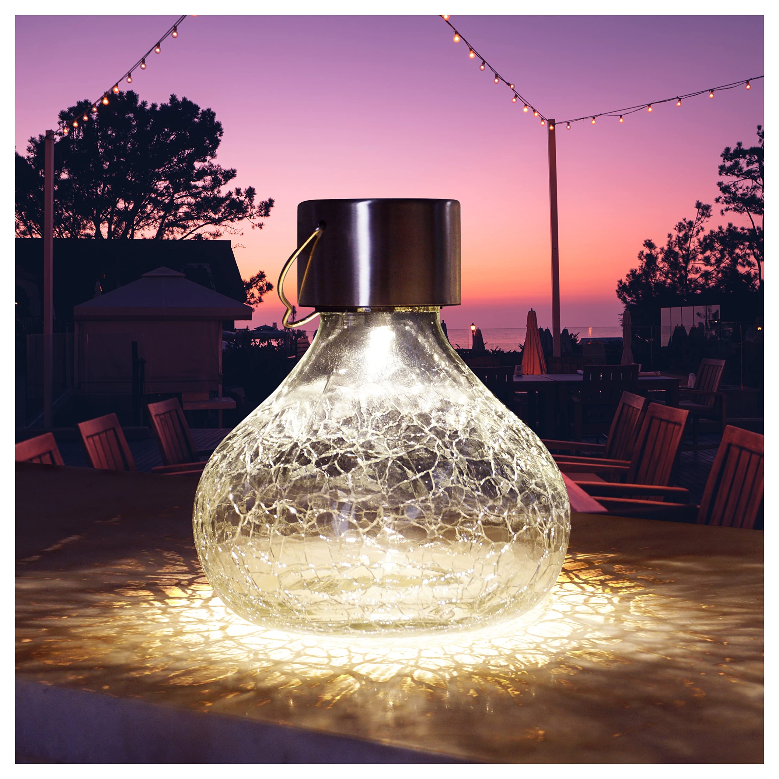 EZ Solar Lanterns Outdoor Waterproof - Crackle Glass Ball Solar Lights for Christmas Halloween Decor - Garden Patio Yard Balcony Lighting - Perfect for Home Table Decor, Pathway Lighting & Outdoor Parties