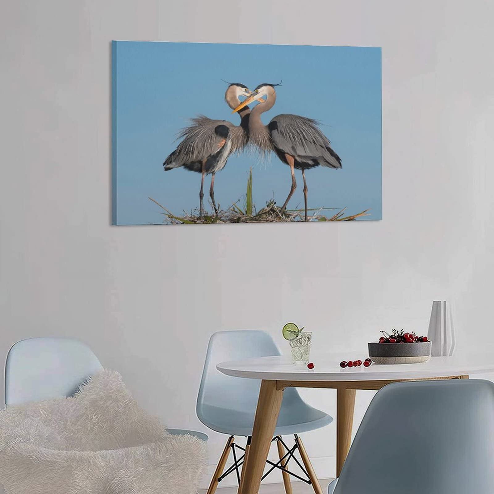 Great Blue Herons Love Canvas Wall Art - 20x30 Inch Nature Landscape Painting Print for Living Room, Bedroom & Office Decor - Perfect Gift for Bird Lovers & Home Decoration